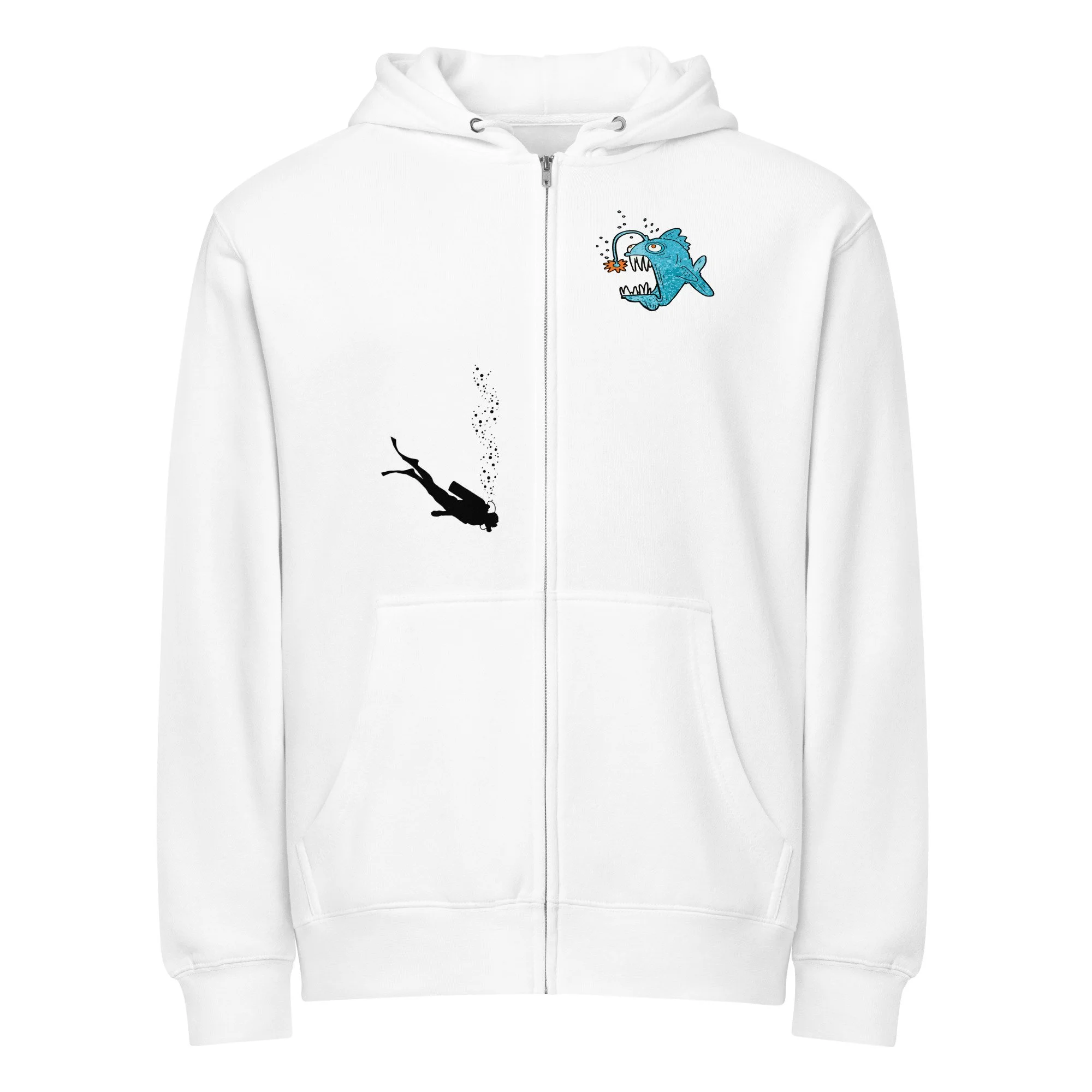 Funky Fish and Scuba Diver Unisex Full Zip Hoodie Jacket