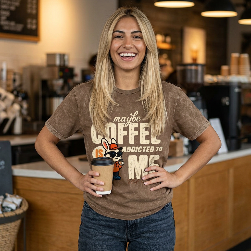 Maybe Coffee Is Addicted To Me Mineral Washed Crewneck Tee