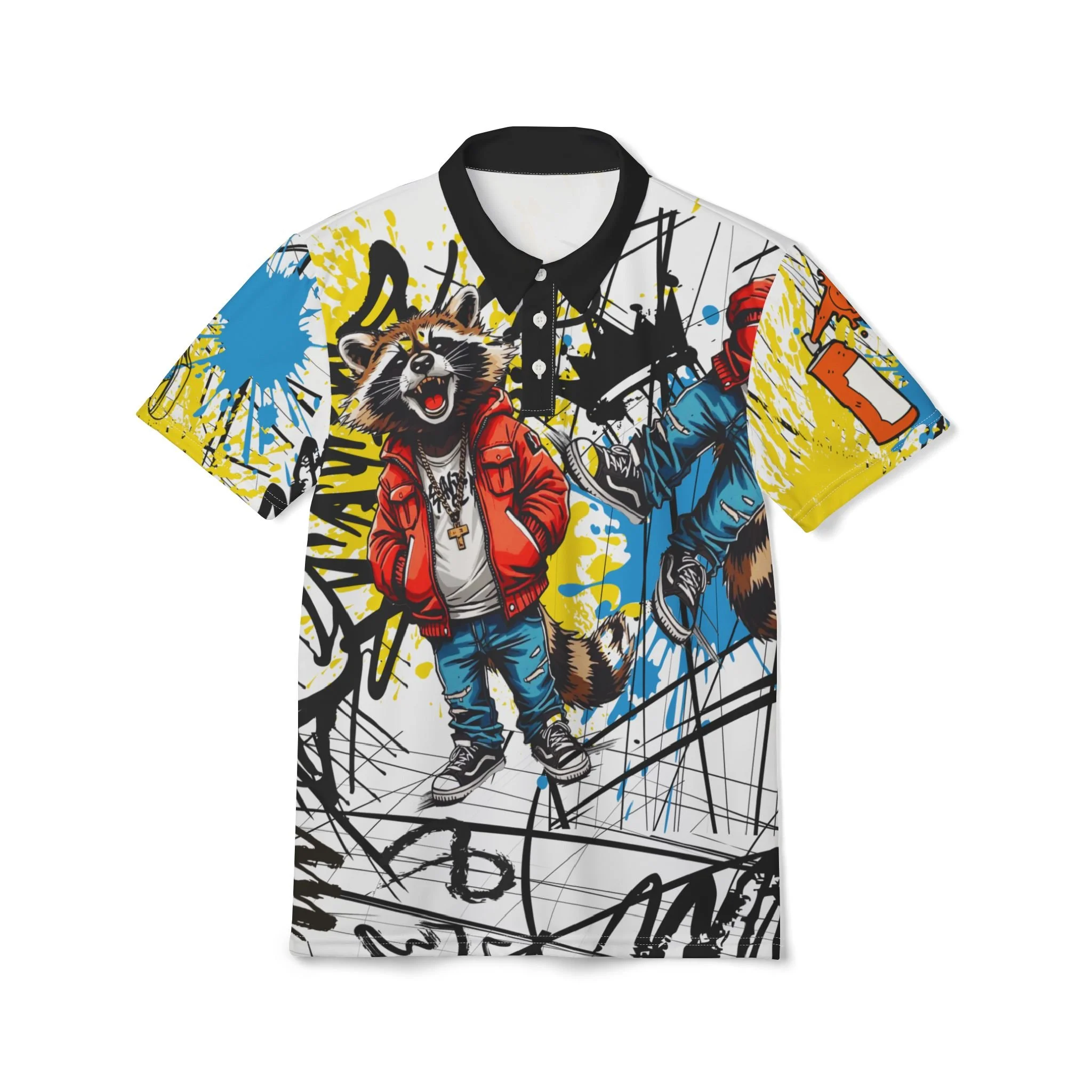 Graffiti Streetwear Raccoon Polo Shirt