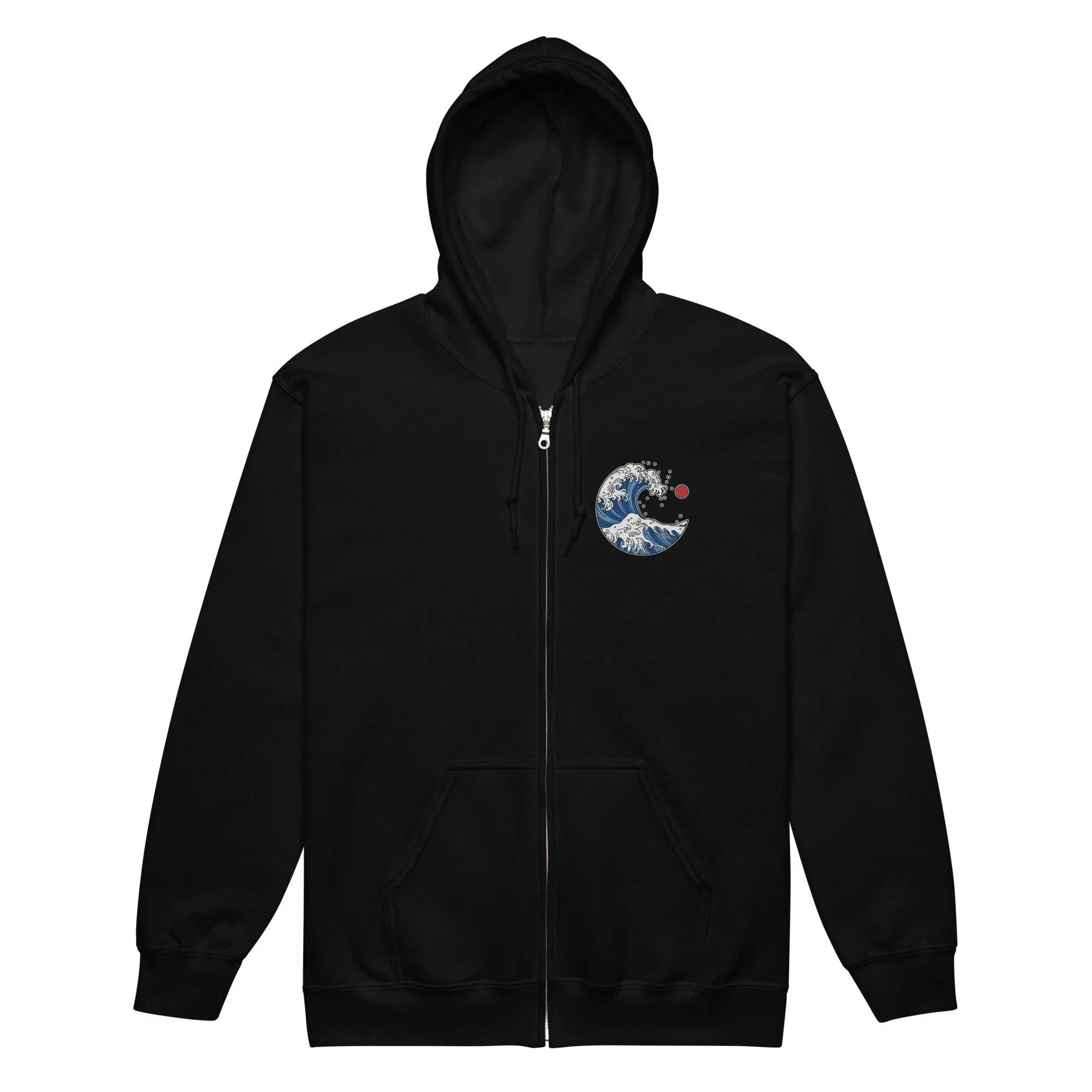 Japanese-Style Ocean Wave Zip Up Hoodie