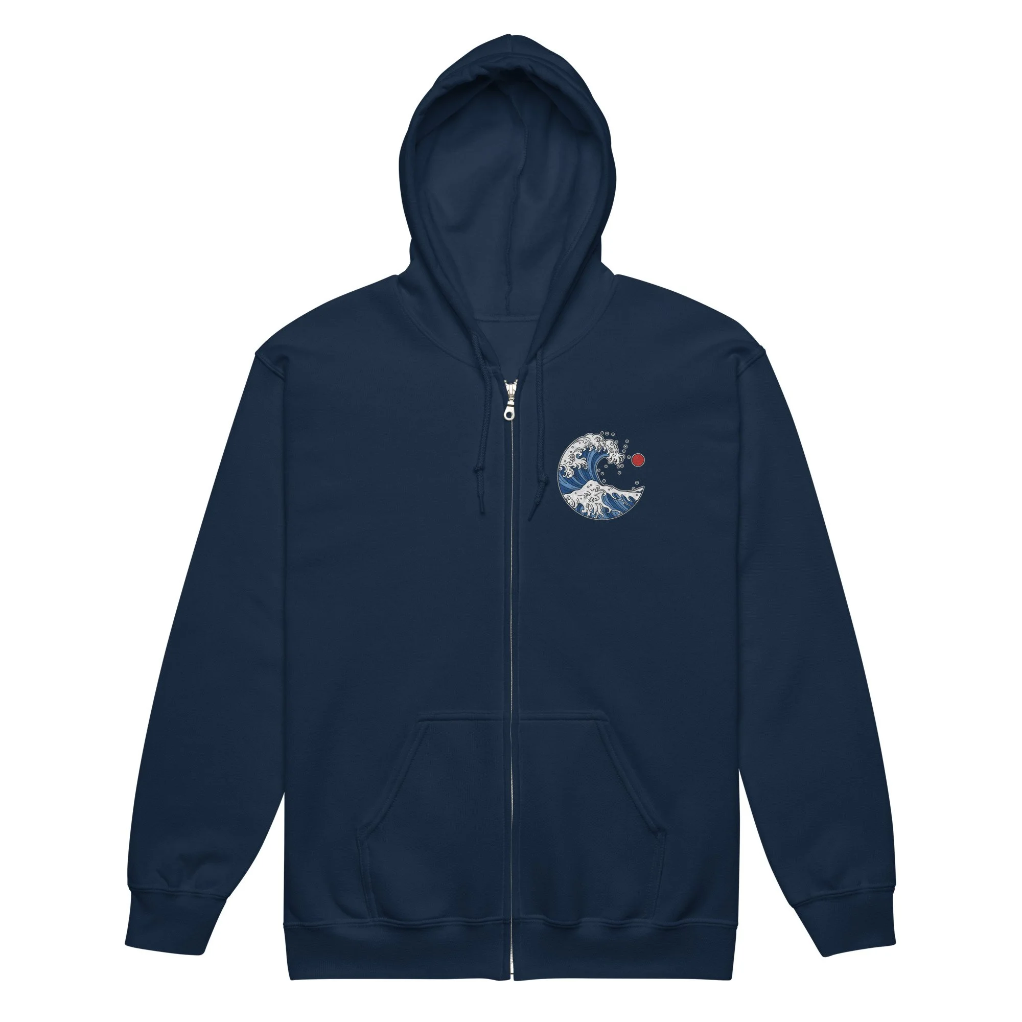 Japanese-Style Ocean Wave Zip Up Hoodie