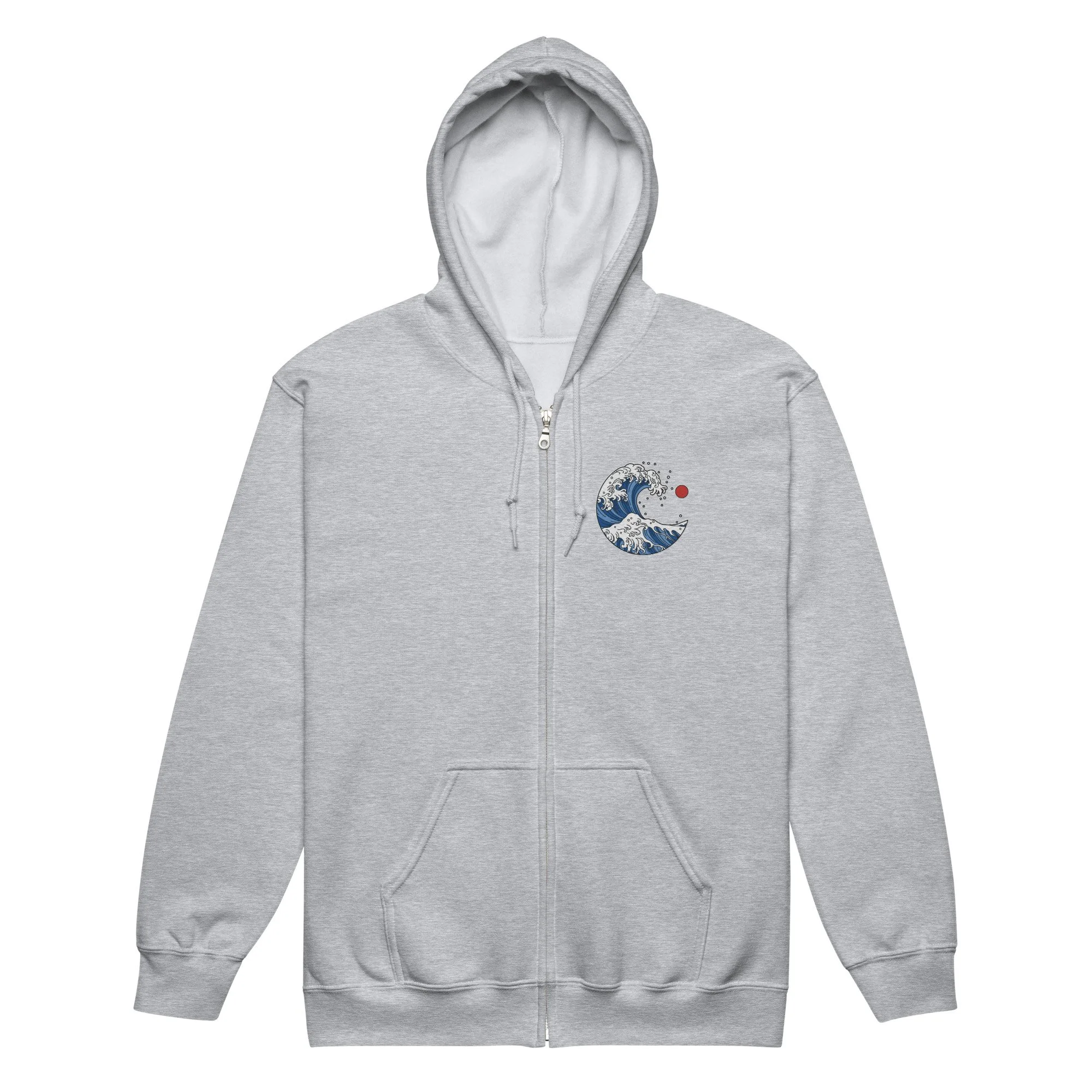 Japanese-Style Ocean Wave Zip Up Hoodie
