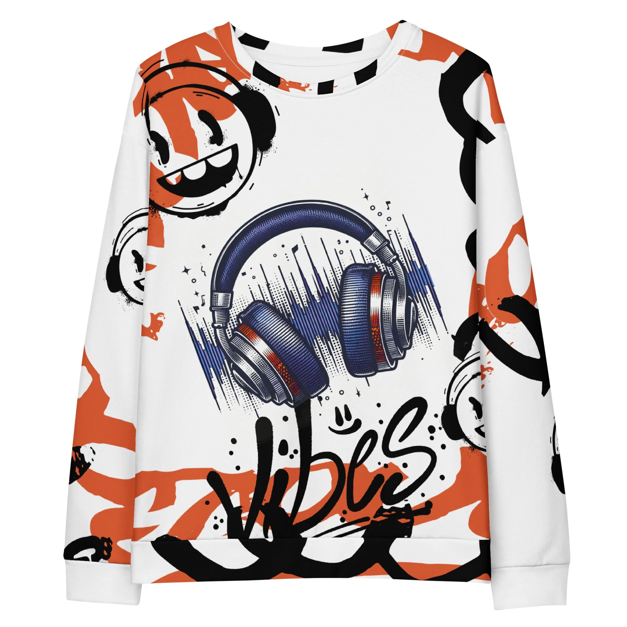 Good Vibes Headphones Graffiti Style Unisex Cotton Sweatshirt
