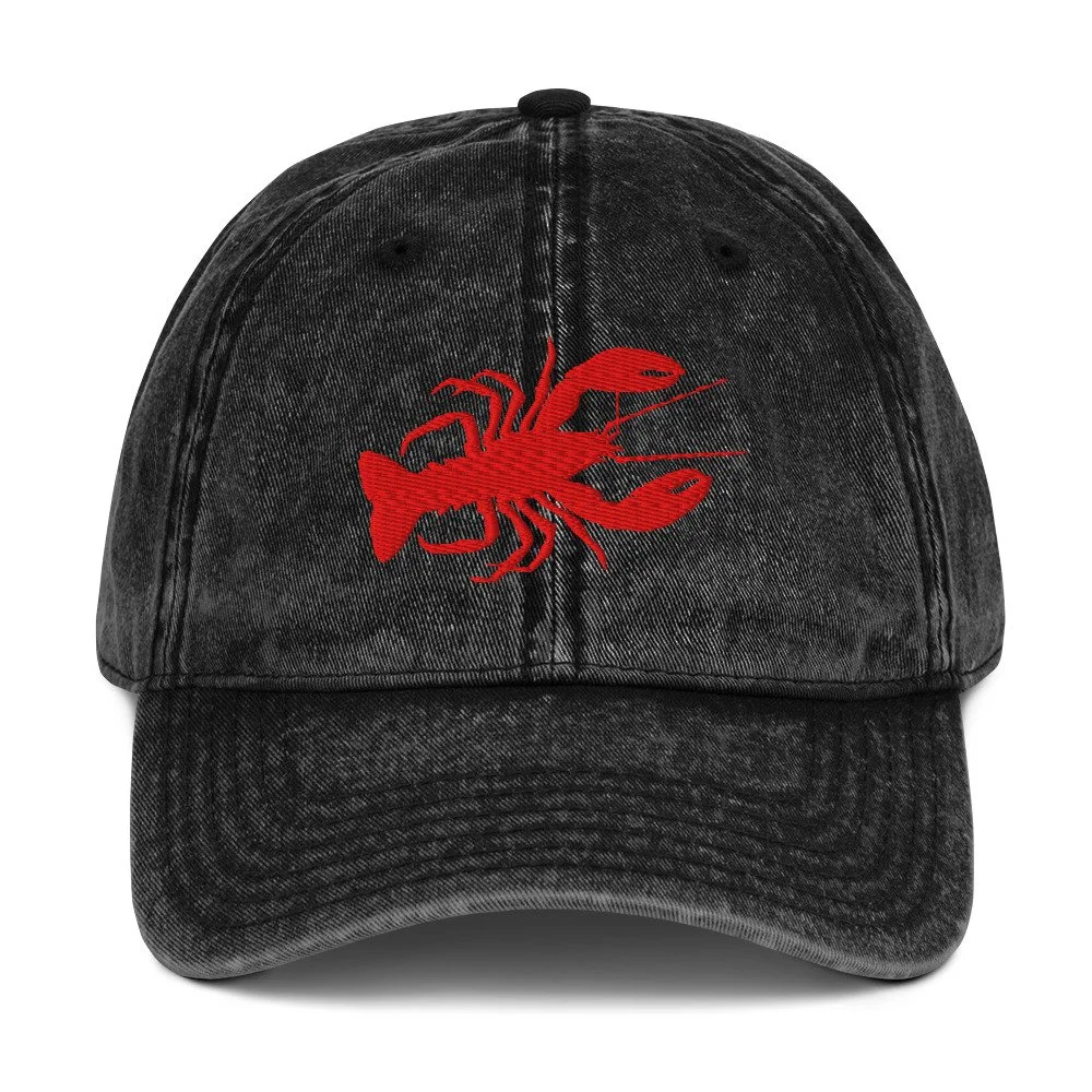 Embroidered Red Lobster Vintage Cotton Twill Cap
