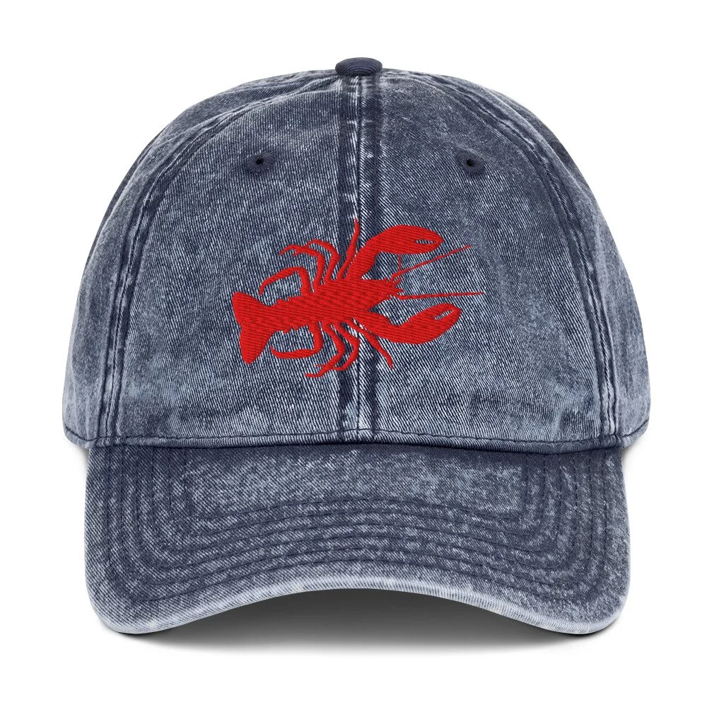 Embroidered Red Lobster Vintage Cotton Twill Cap