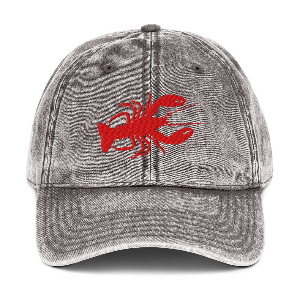 Embroidered Red Lobster Vintage Cotton Twill Cap
