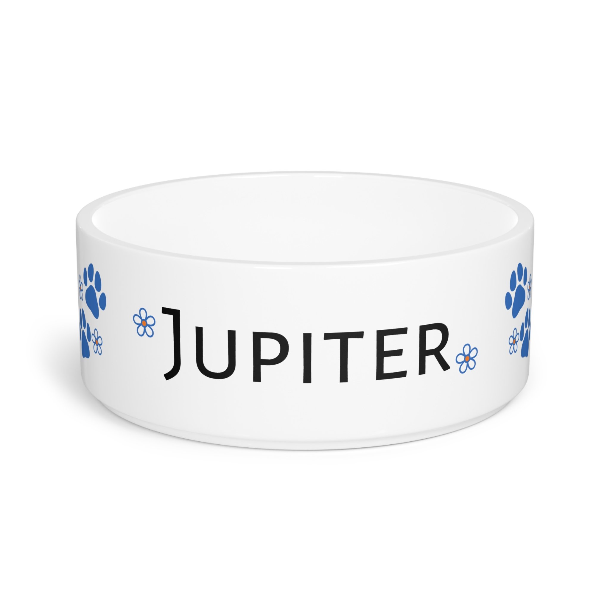 Personalized Ceramic Pet Bowl Blue Paw Prints