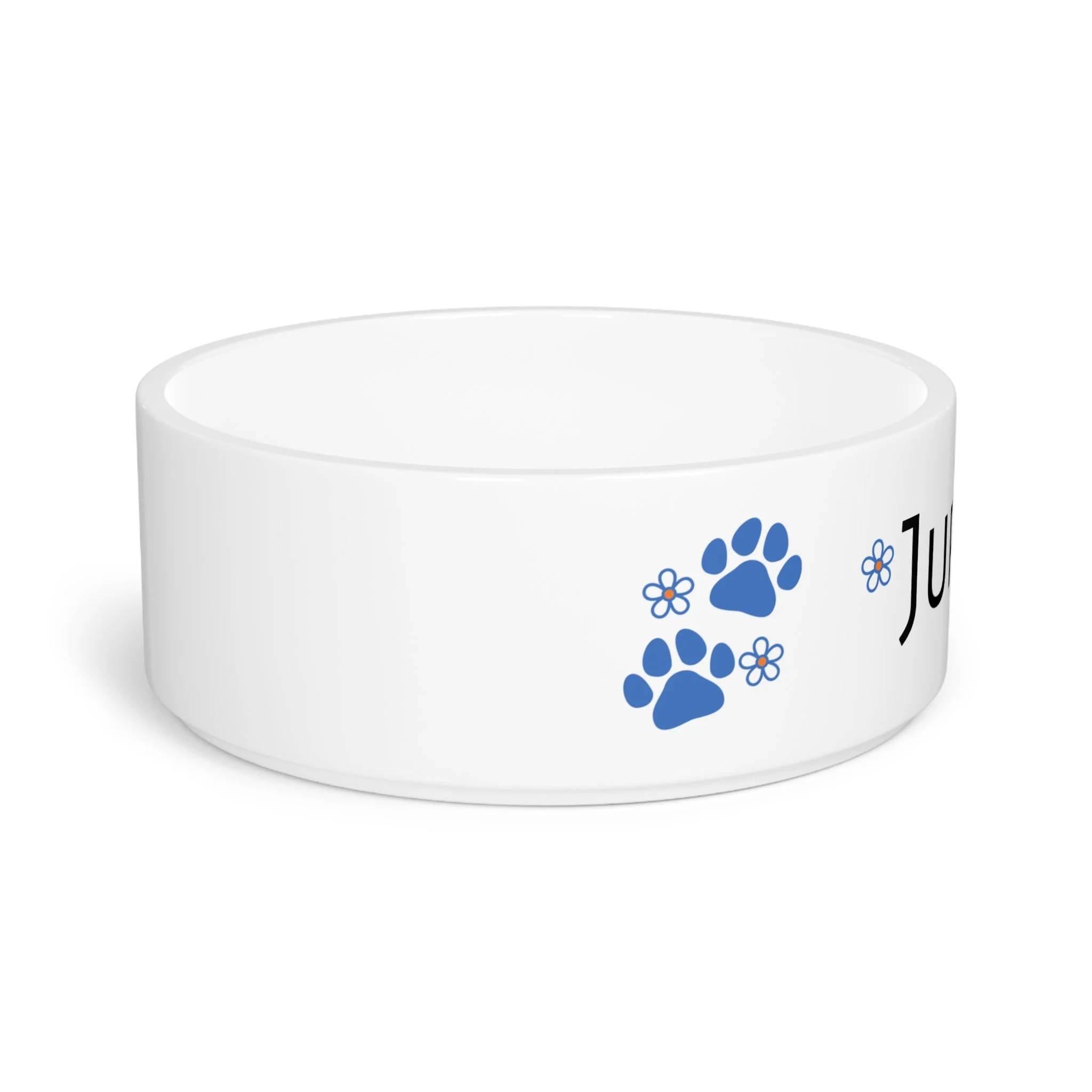 Personalized Ceramic Pet Bowl Blue Paw Prints
