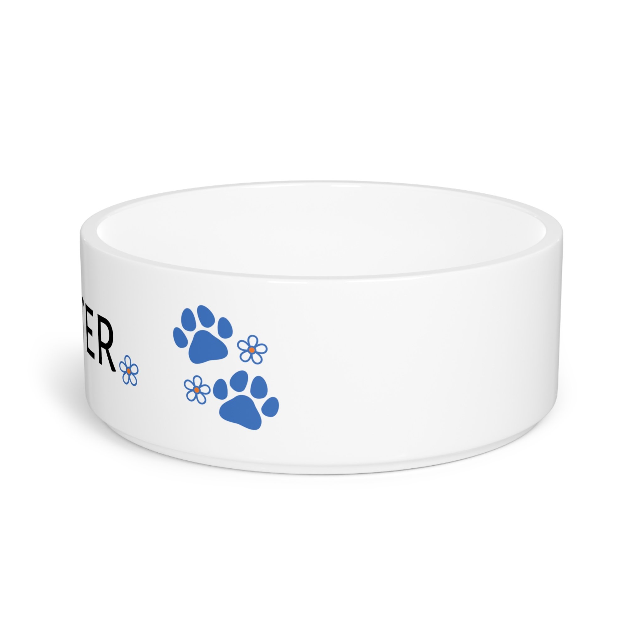 Personalized Ceramic Pet Bowl Blue Paw Prints