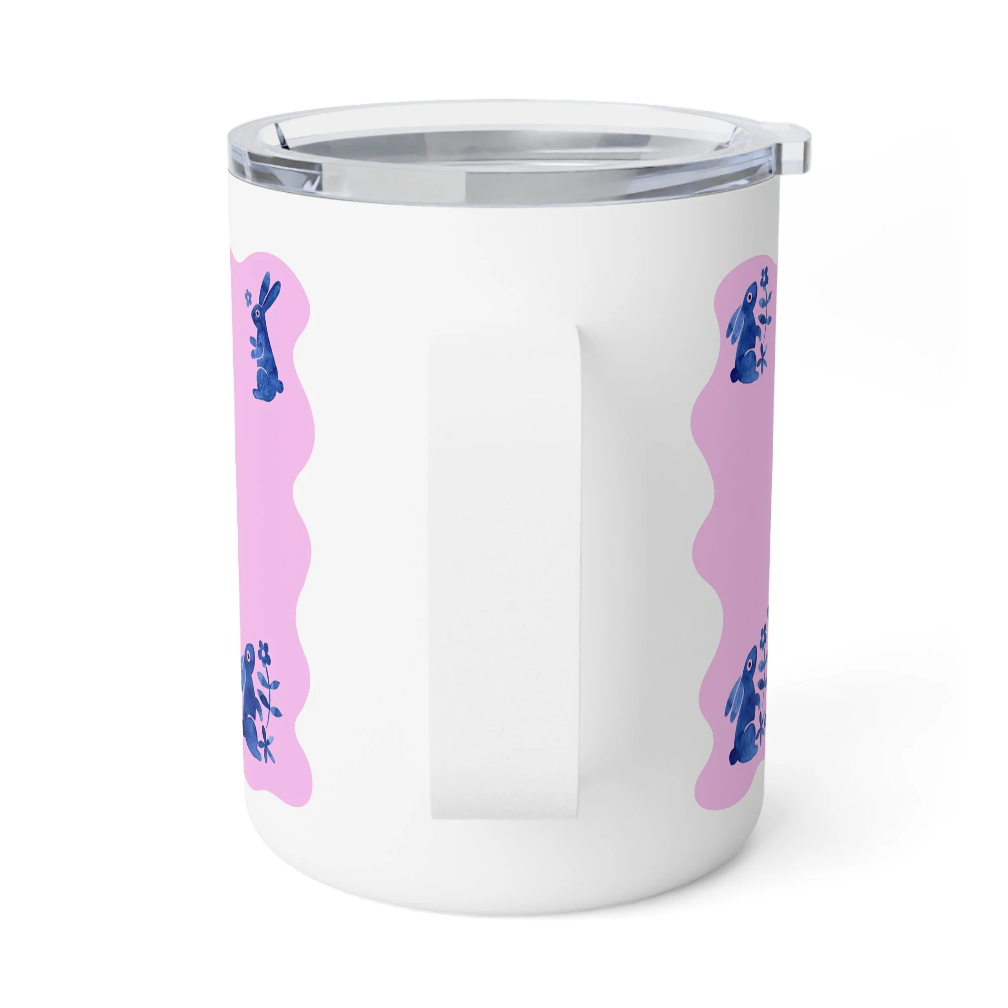 Personalized Blue Bunny Folk Art Insulated Coffee Mug