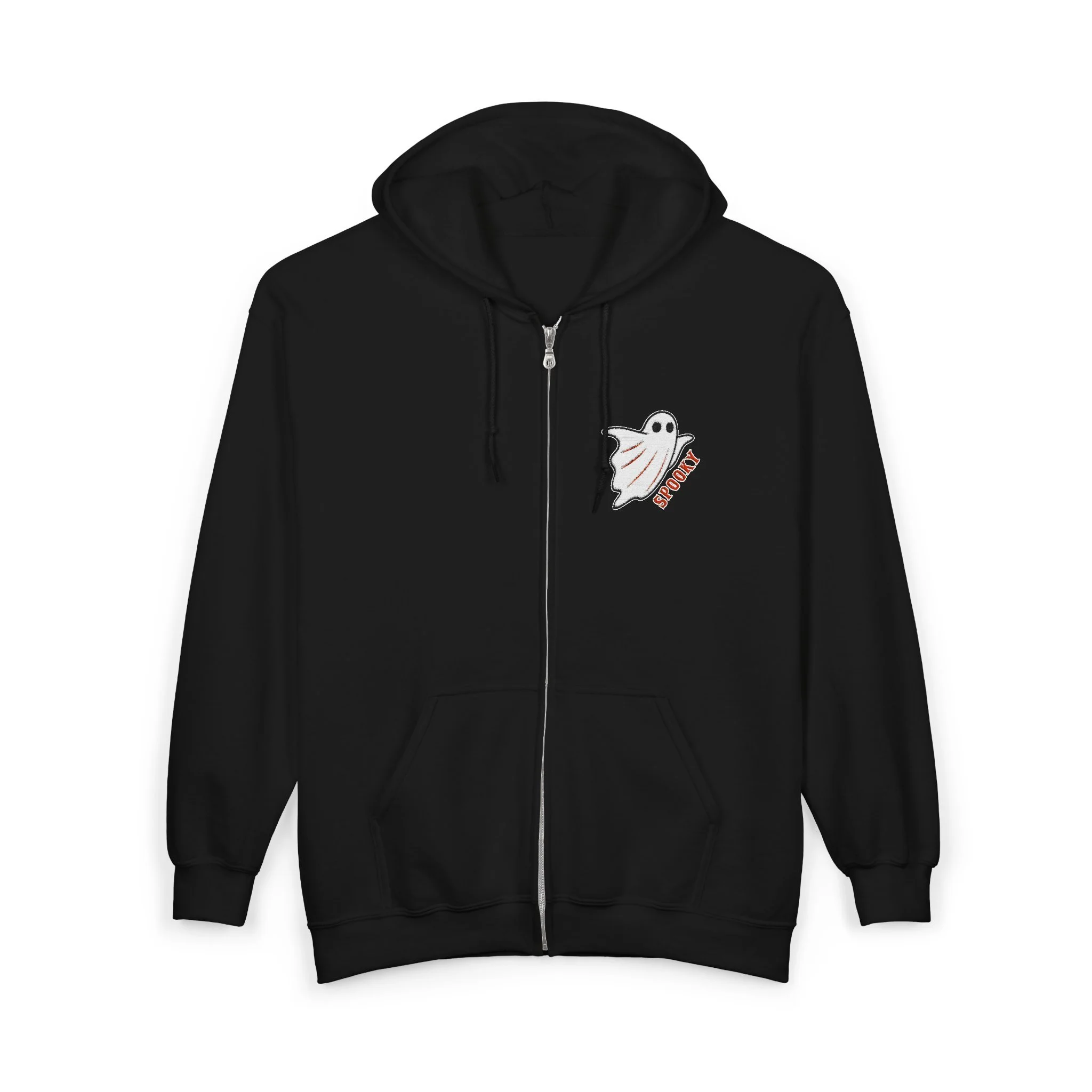 Embroidered Halloween Spooky Ghost Zip Up Hoodie