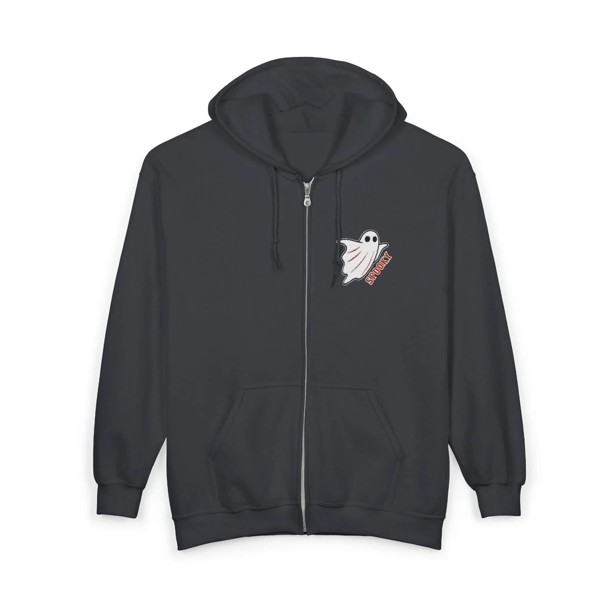 Embroidered Halloween Spooky Ghost Zip Up Hoodie