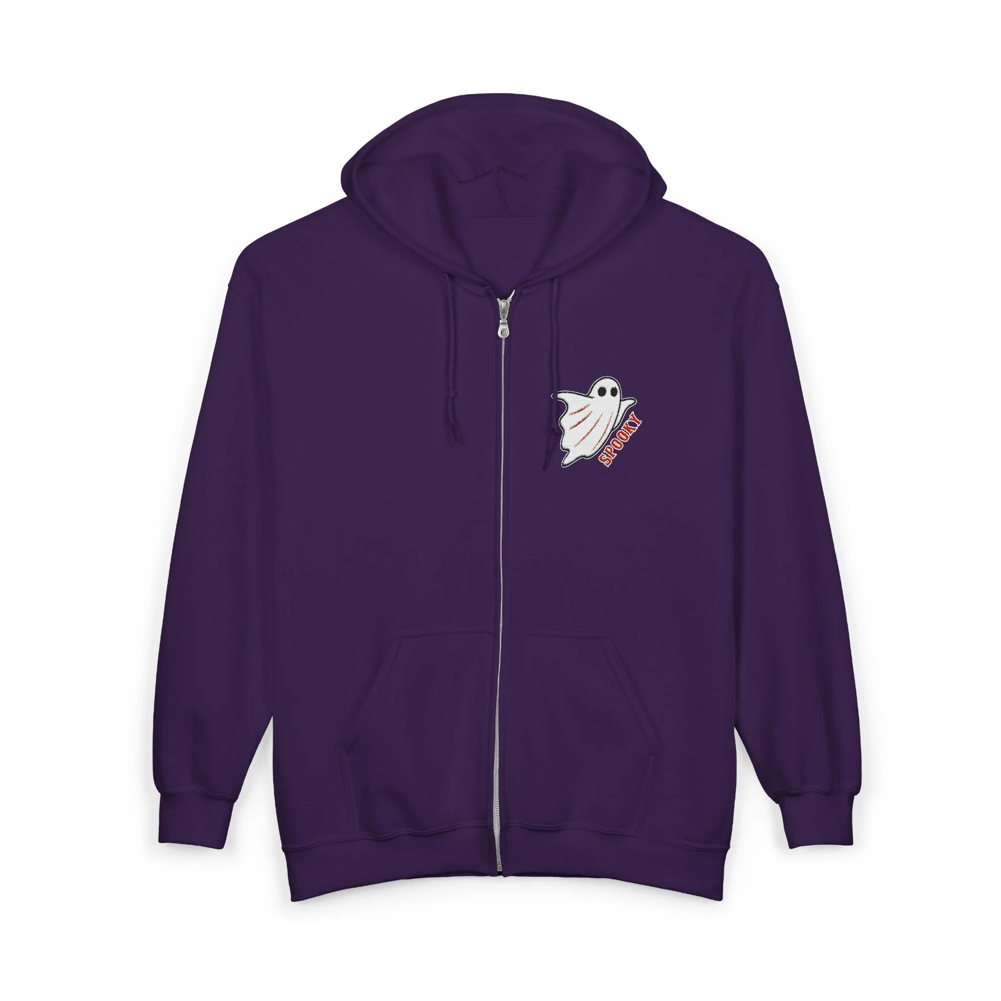 Embroidered Halloween Spooky Ghost Zip Up Hoodie