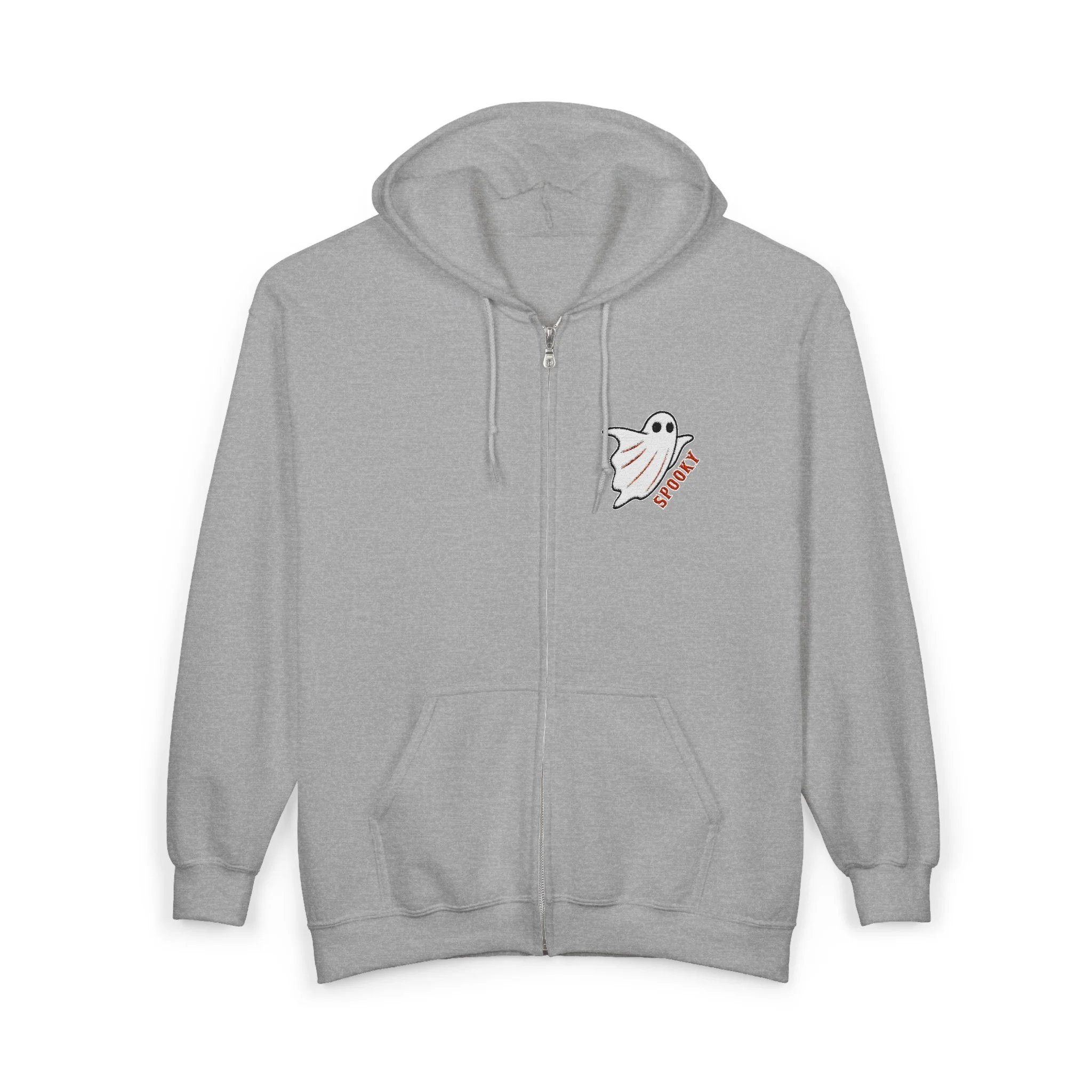 Embroidered Halloween Spooky Ghost Zip Up Hoodie
