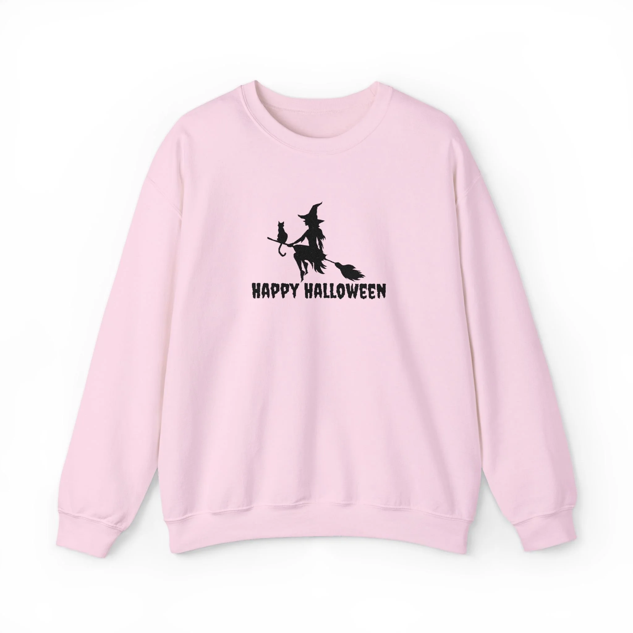 Embroidered Halloween Witch and Cat Silhouette Crewneck