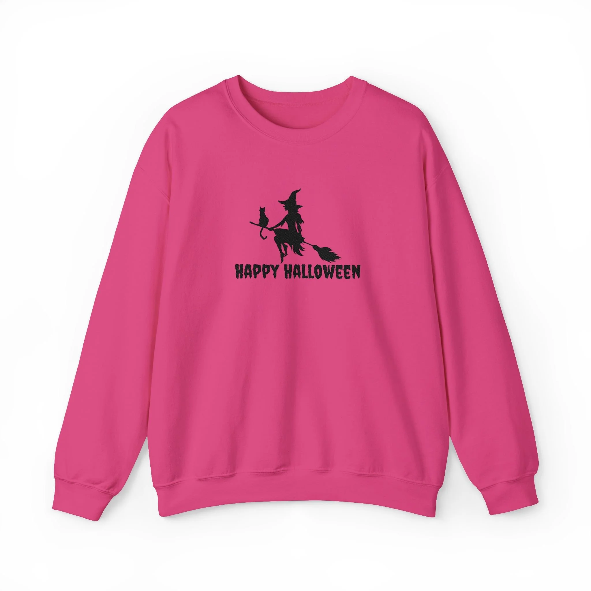 Embroidered Halloween Witch and Cat Silhouette Crewneck