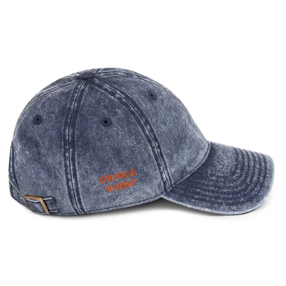 Embroidered Orange Rabbit Vintage Cotton Twill Cap