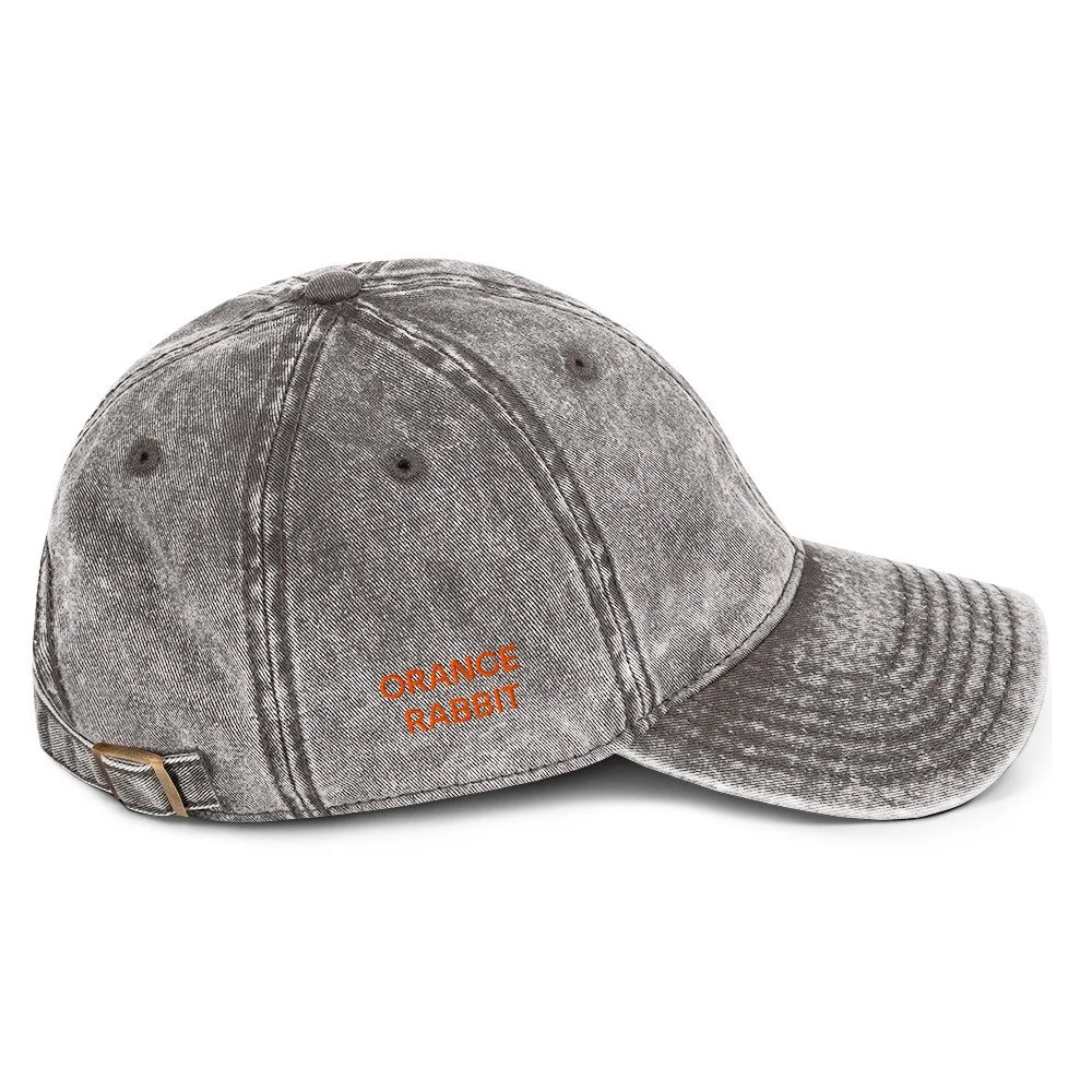 Embroidered Orange Rabbit Vintage Cotton Twill Cap