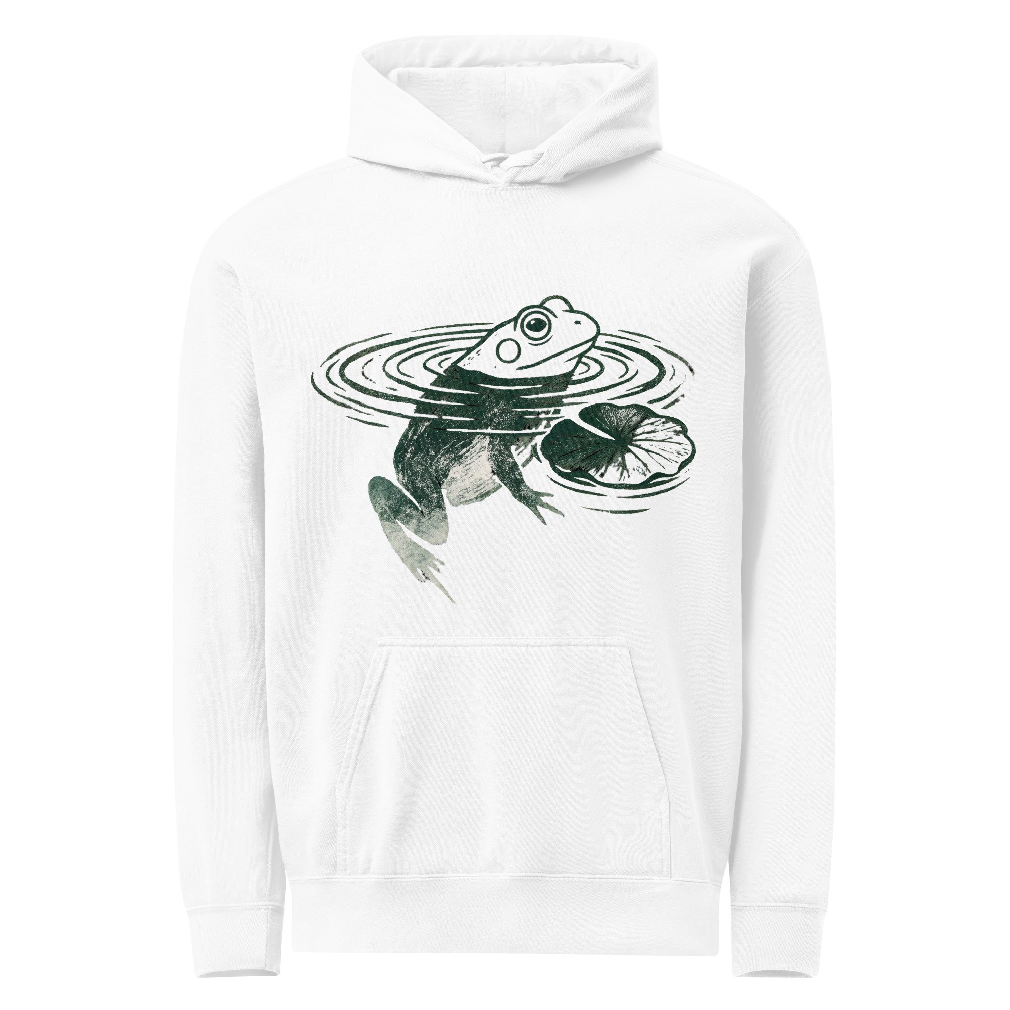 Frog Lily Pad Block Print Unisex Garment-Dyed Hoodie