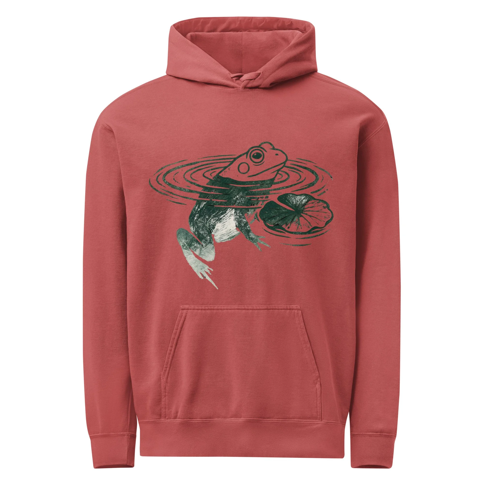 Frog Lily Pad Block Print Unisex Garment-Dyed Hoodie