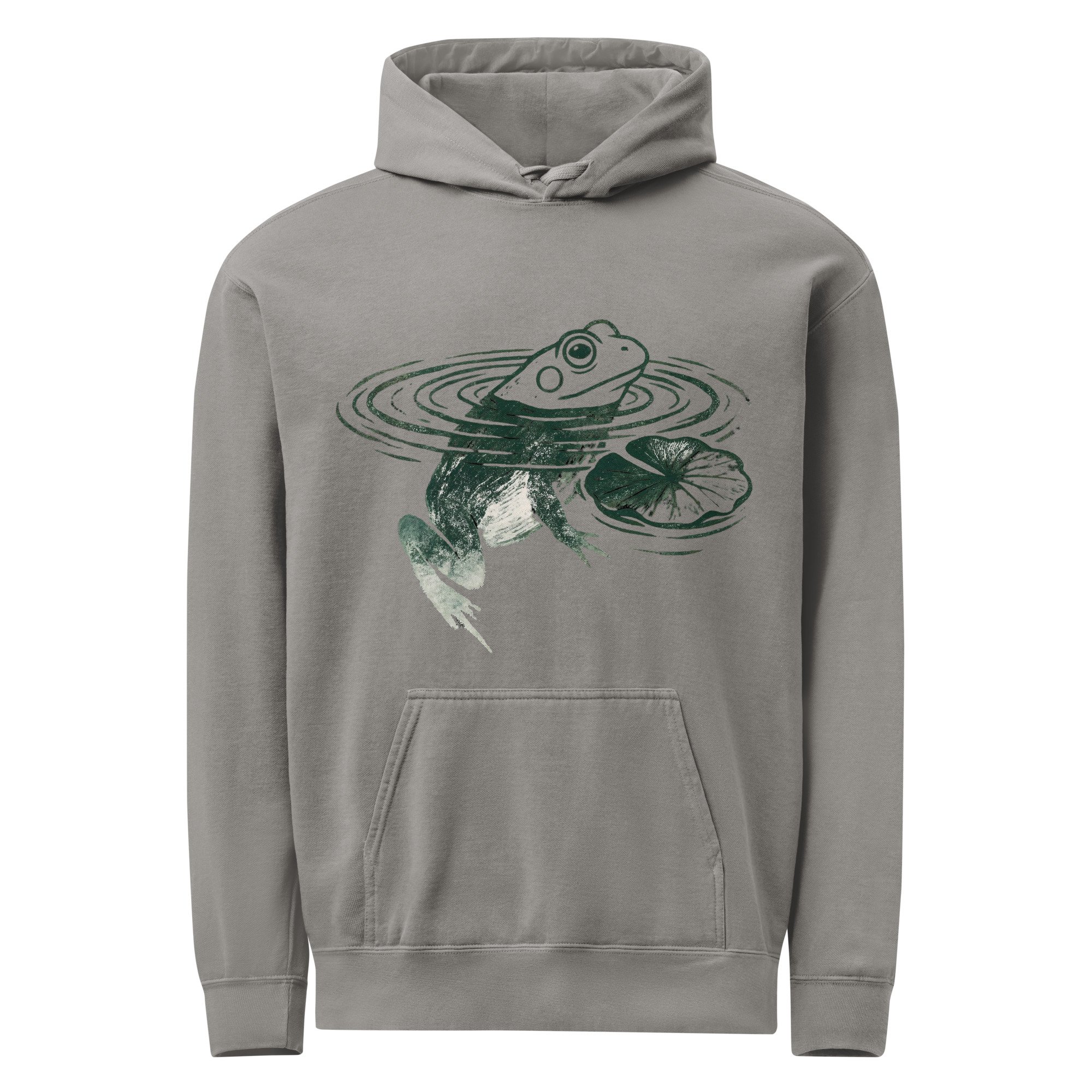 Frog Lily Pad Block Print Unisex Garment-Dyed Hoodie