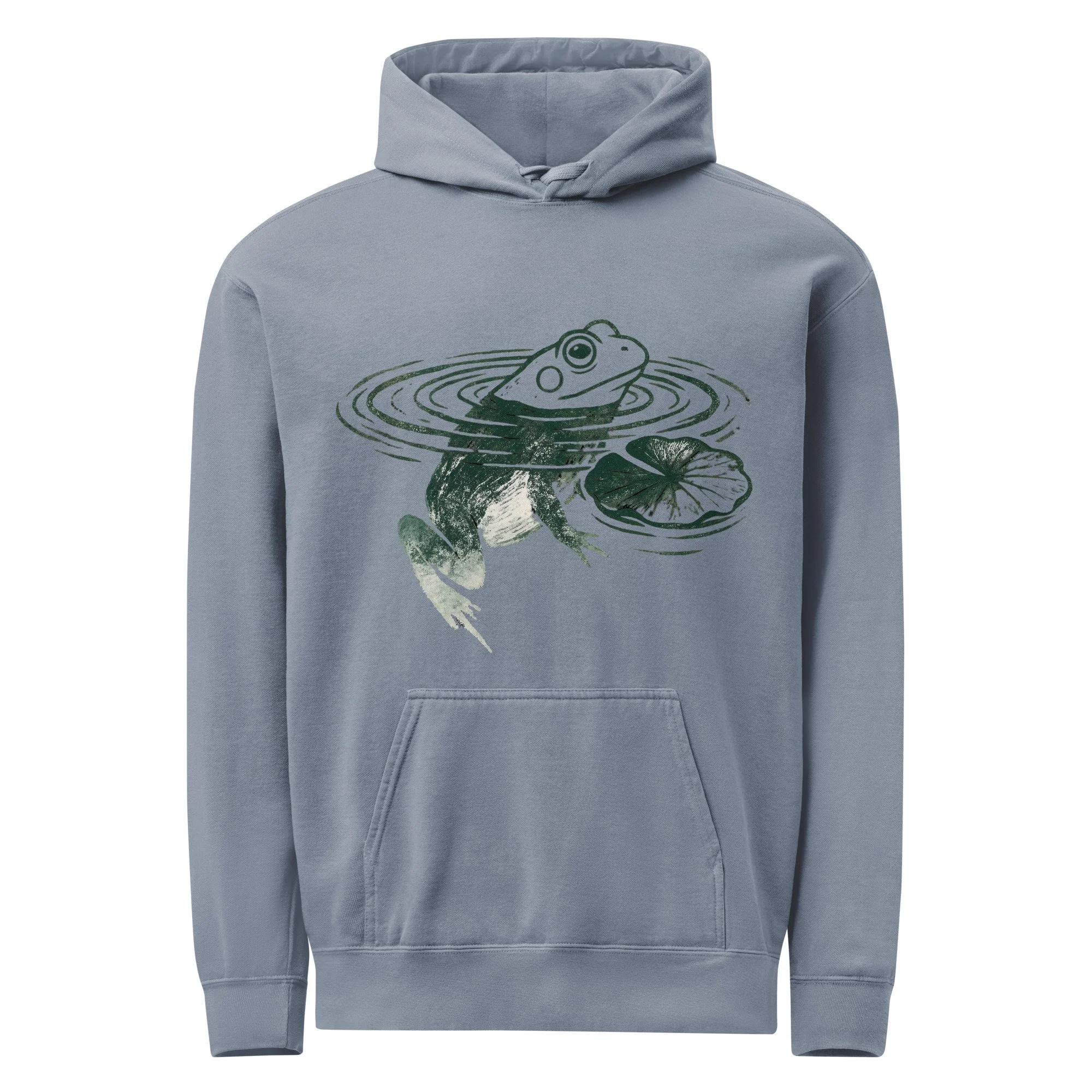 Frog Lily Pad Block Print Unisex Garment-Dyed Hoodie