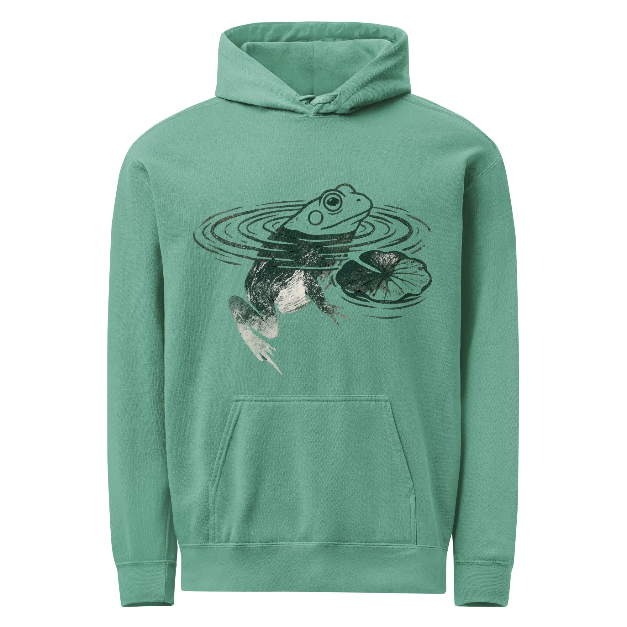 Frog Lily Pad Block Print Unisex Garment-Dyed Hoodie