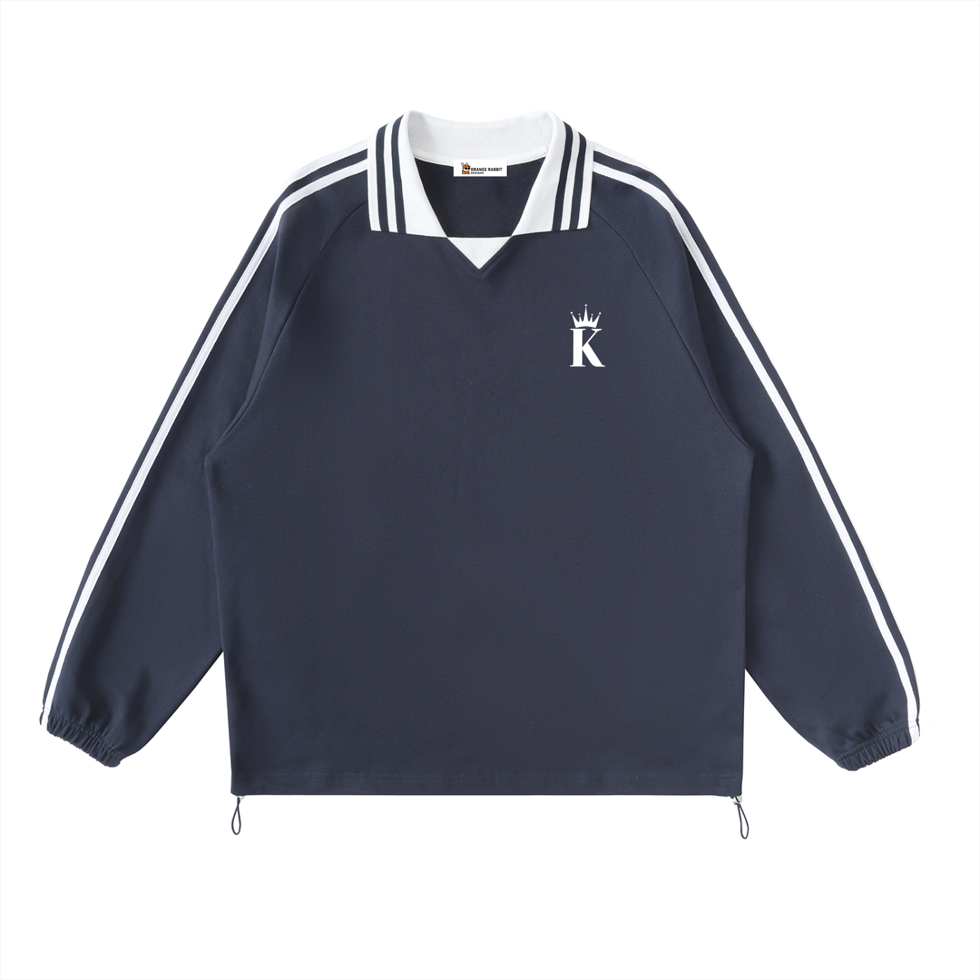 KING Contrast Striped Lapel Collar Sweatshirt