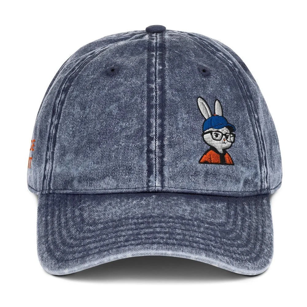 Embroidered Orange Rabbit Vintage Washed Cotton Twill Cap