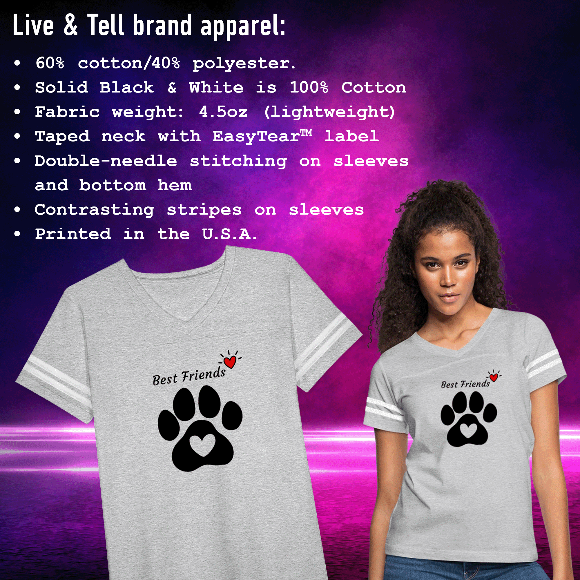 Women’s Dog Paw Best Friends Vintage Sport T-Shirt