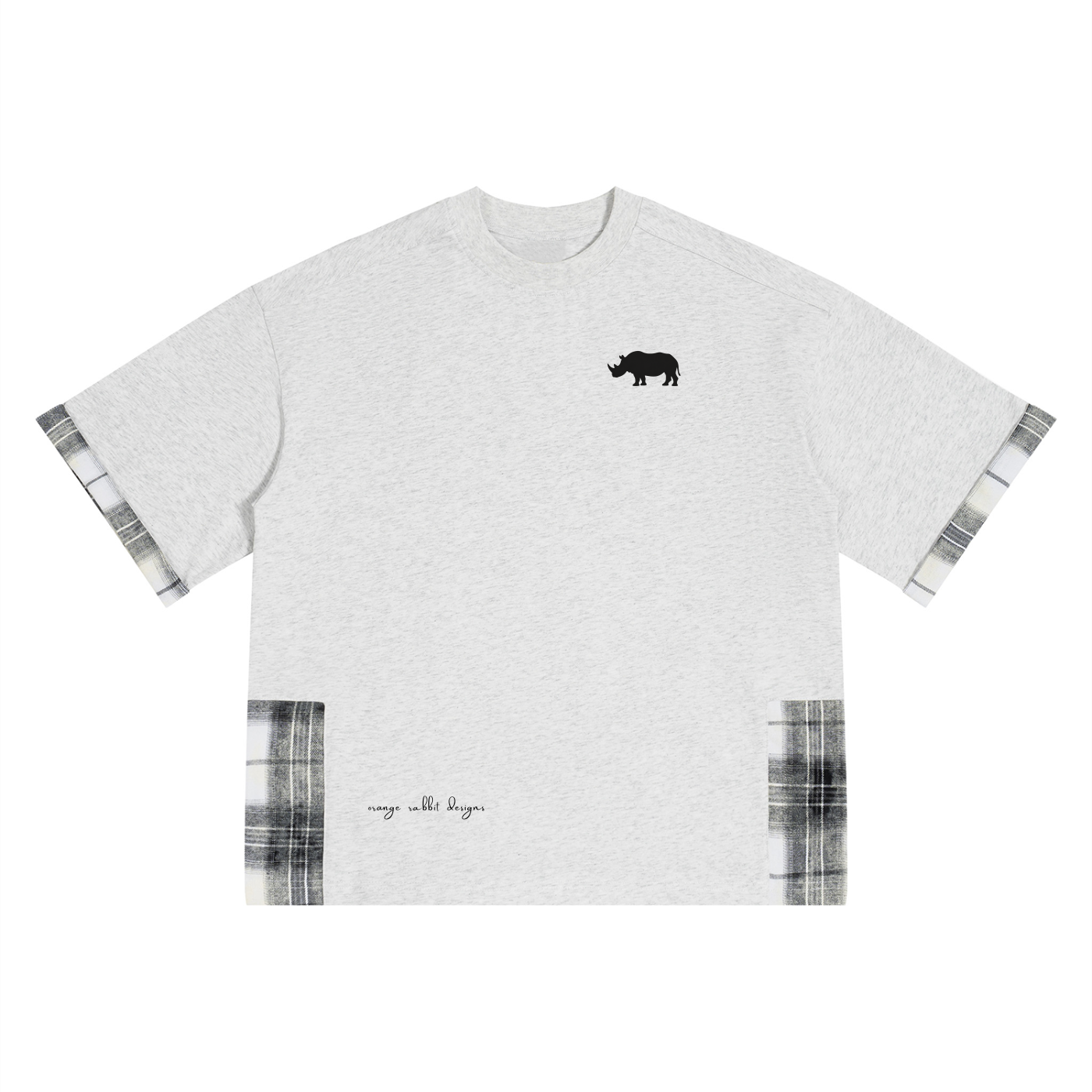 Rhino Unisex Plaid Paneled Orange Rabbit T-Shirt