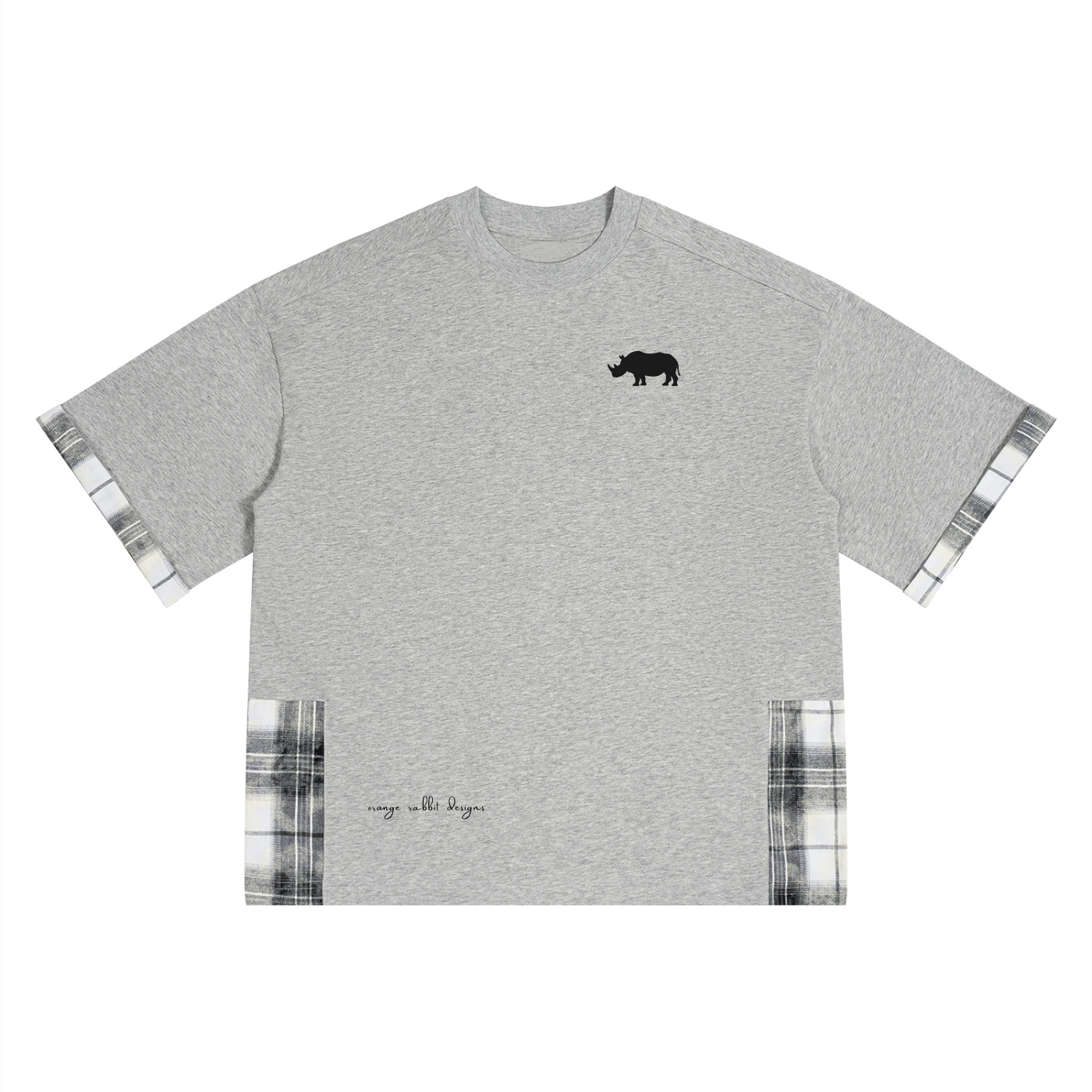 Rhino Unisex Plaid Paneled Orange Rabbit T-Shirt