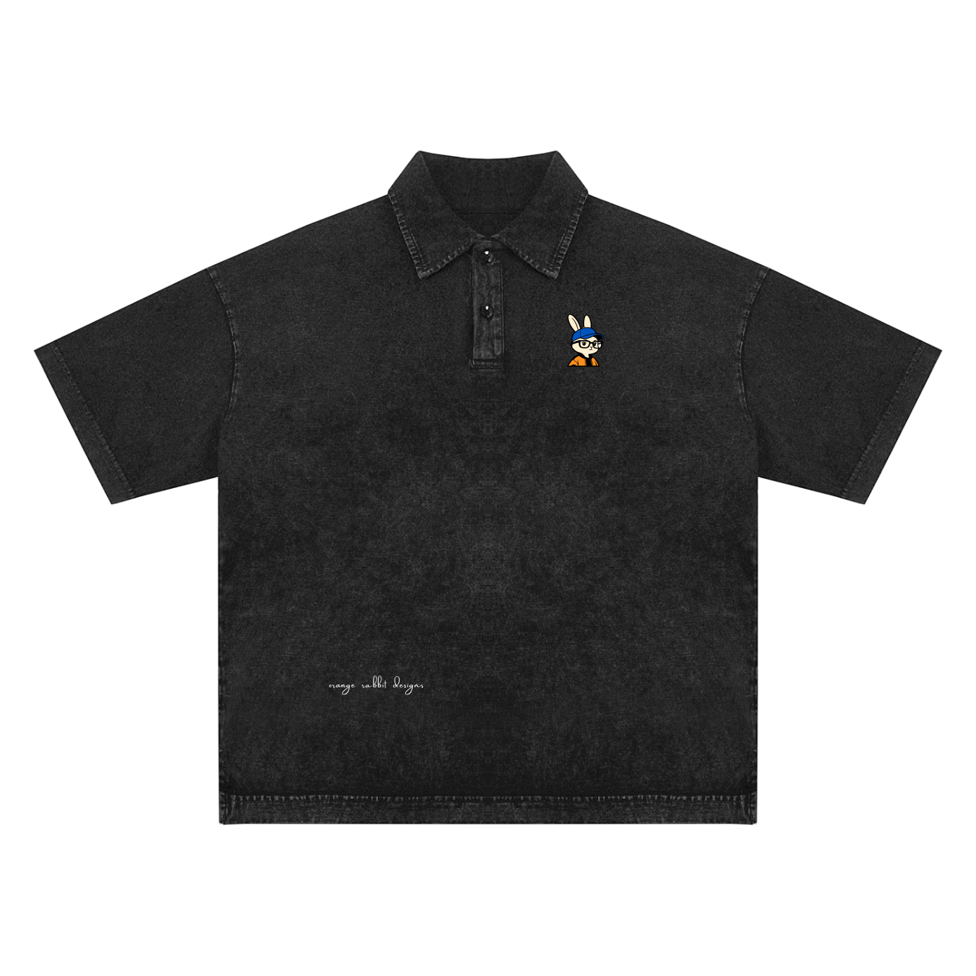 Orange Rabbit Bust Heavyweight Snow-Washed Polo T-Shirt