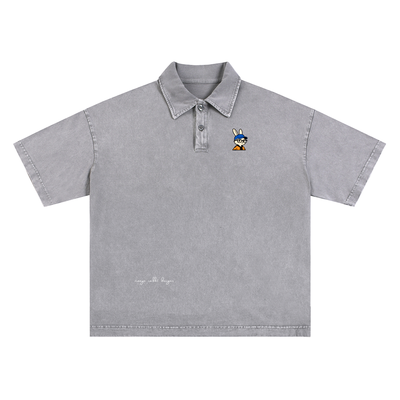 Orange Rabbit Bust Heavyweight Snow-Washed Polo T-Shirt