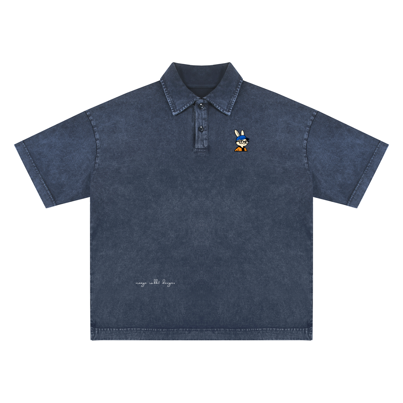 Orange Rabbit Bust Heavyweight Snow-Washed Polo T-Shirt