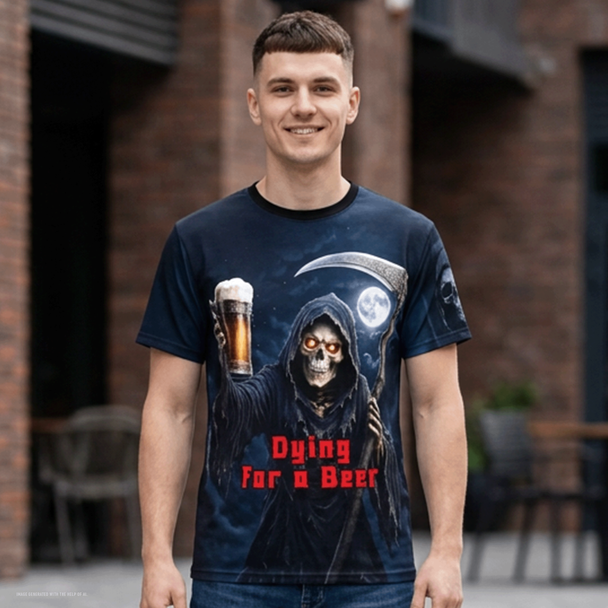 Grim Reaper Beer Graphic All-Over Print Tee