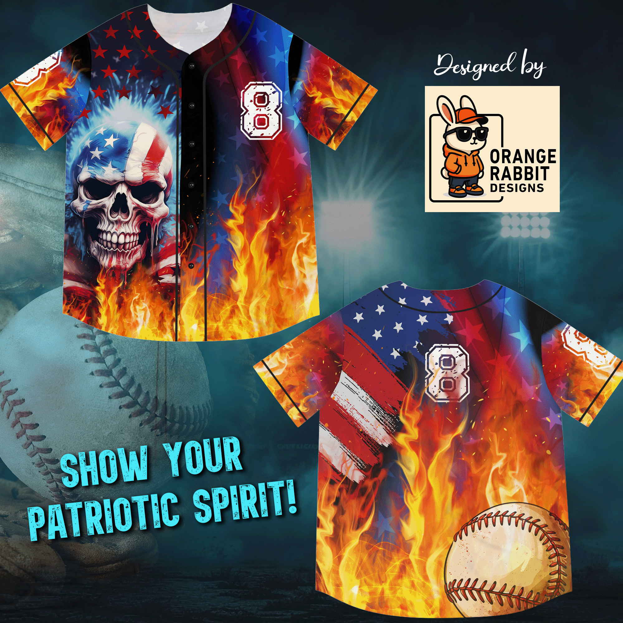 American Skull Baseball Jersey Number 8