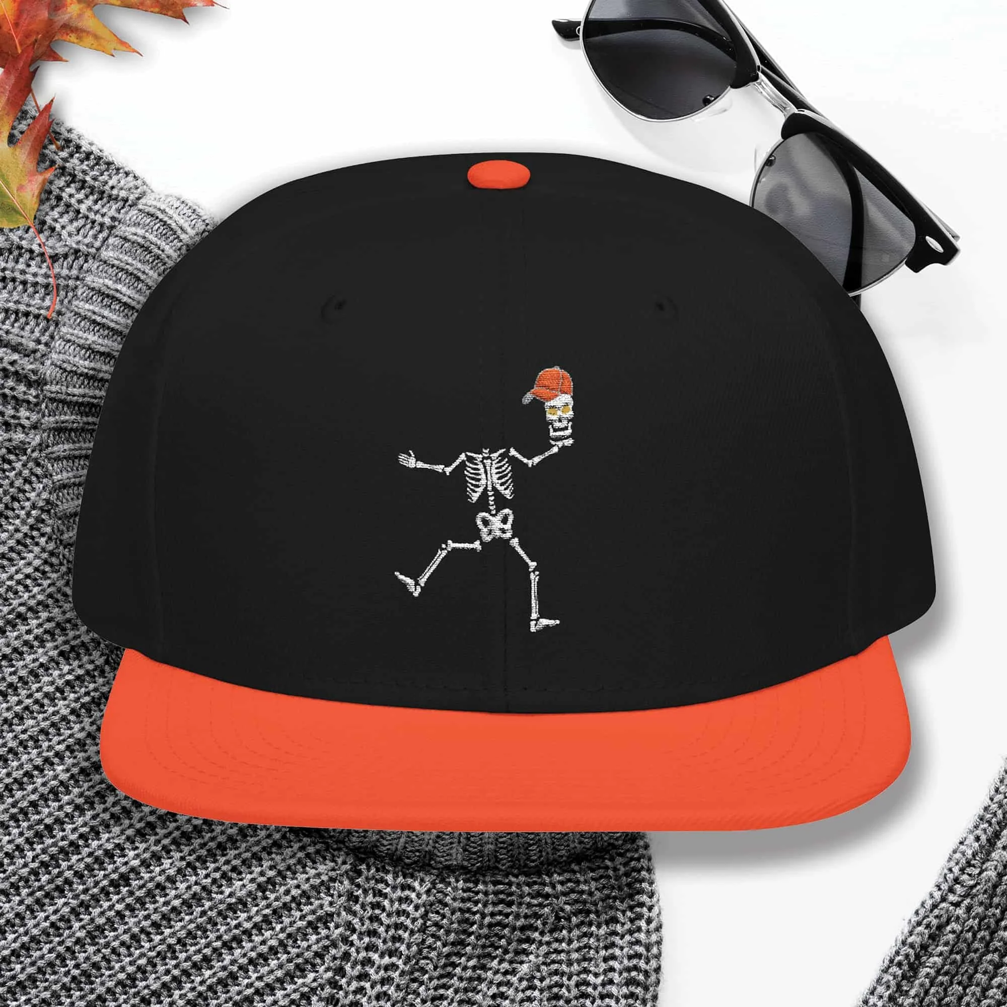 Embroidered Funny Halloween Skeleton Snapback Cap