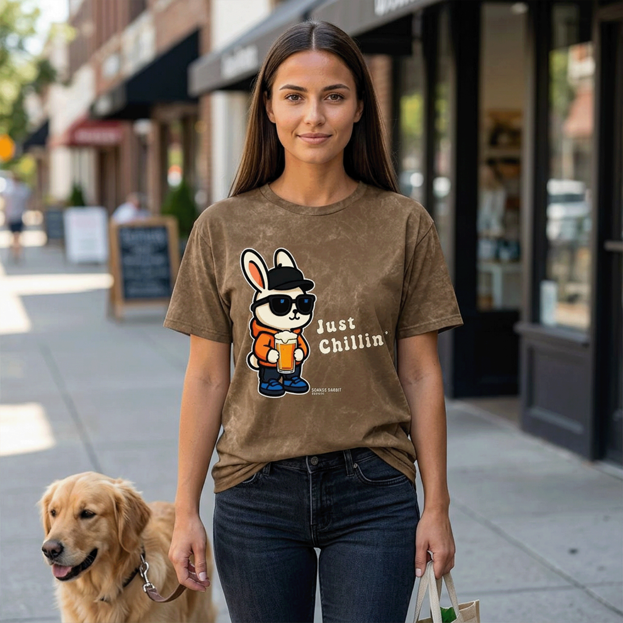 Orange Rabbit Just Chillin Beer Vintage Crewneck Tee