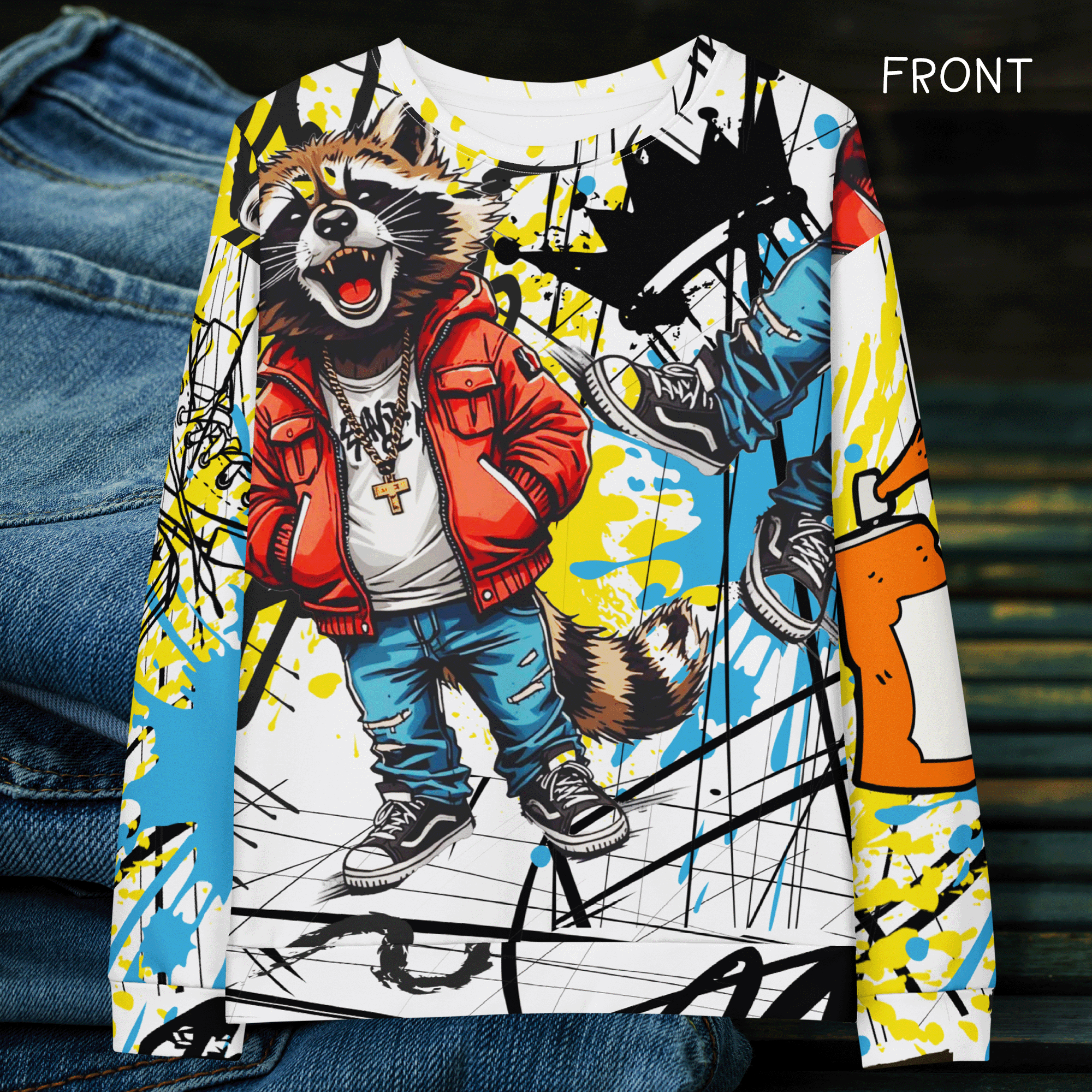 Graffiti Raccoon Cotton Sweatshirt