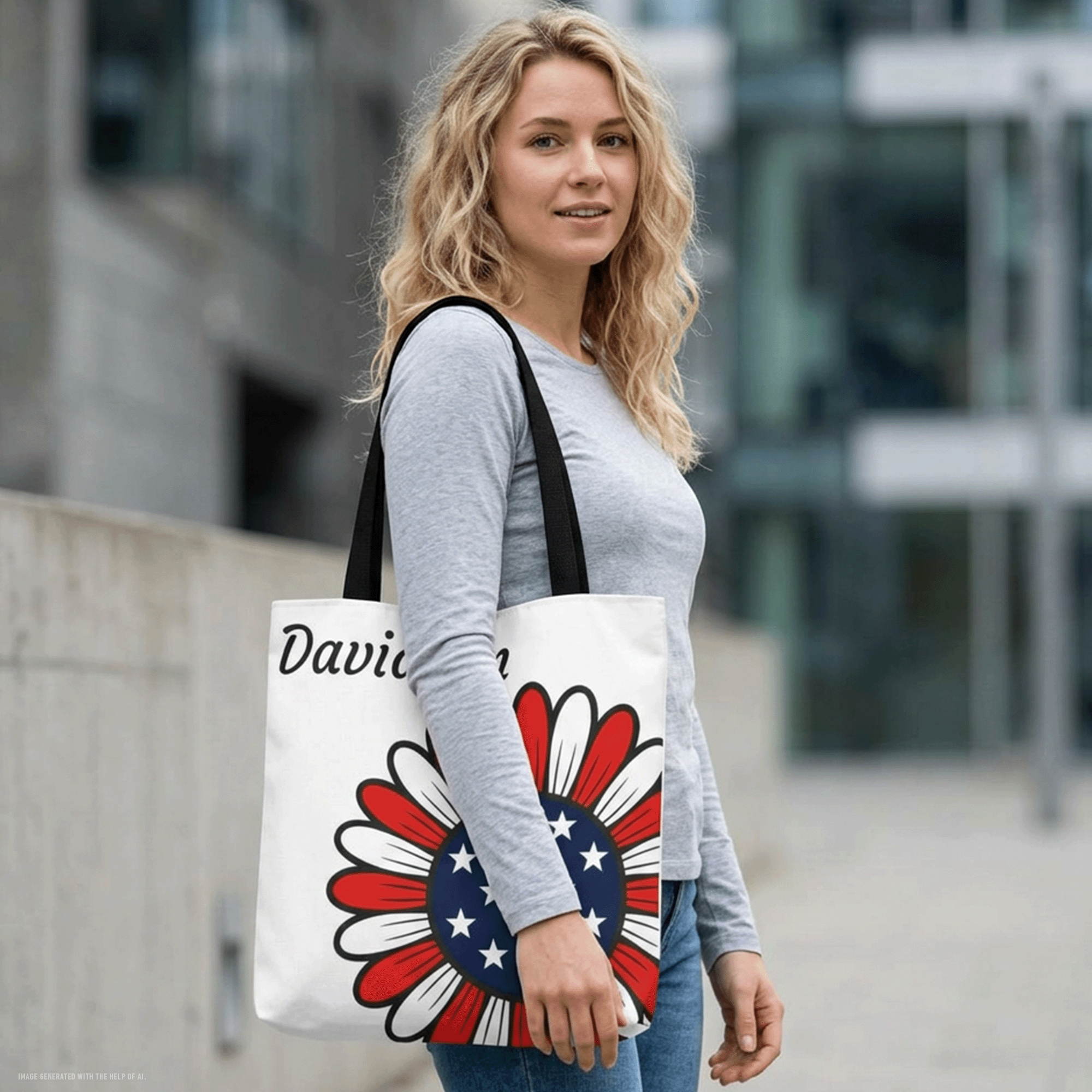 Personalized American Flower Tote Bag