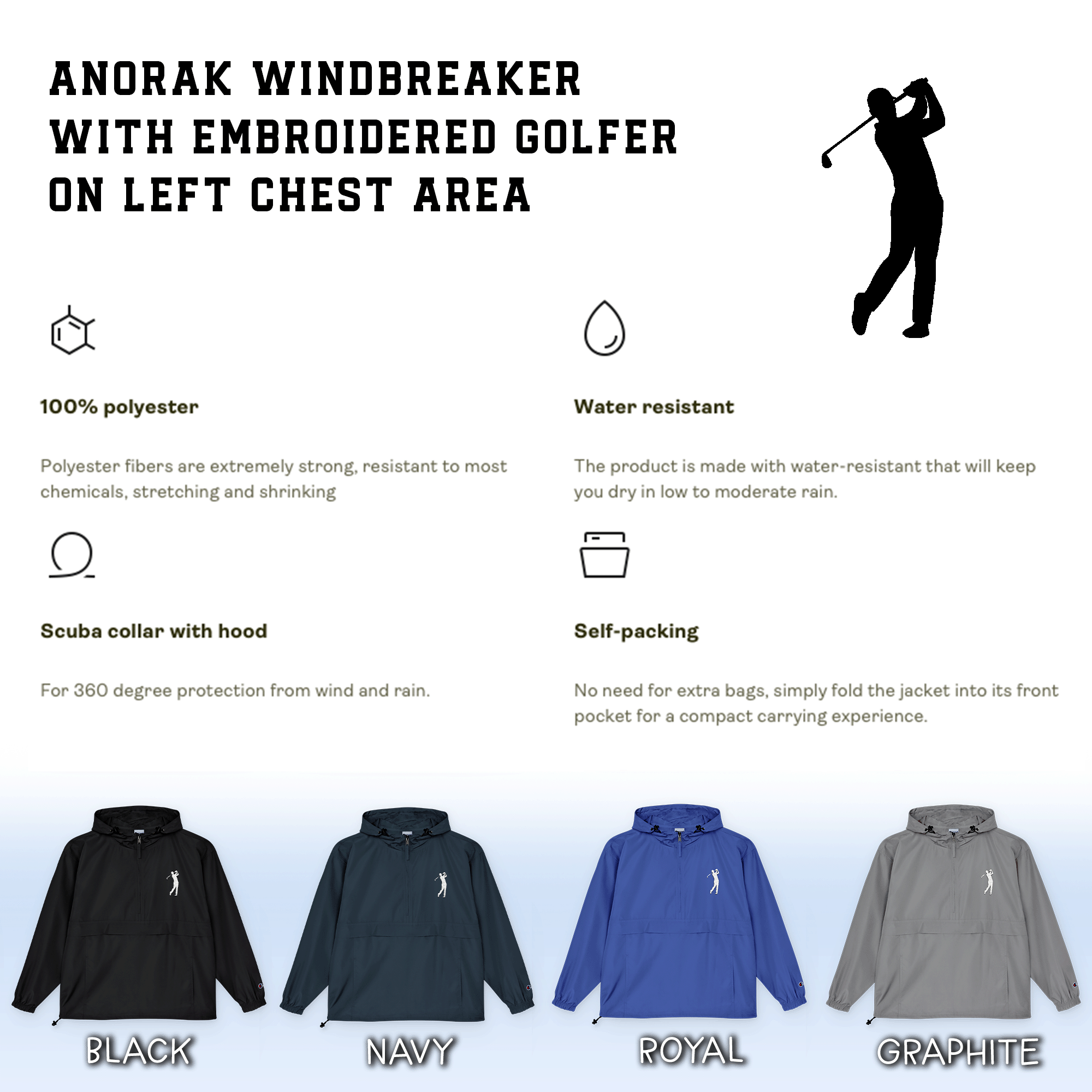 Embroidered Golfer Packable Champion Anorak Jacket