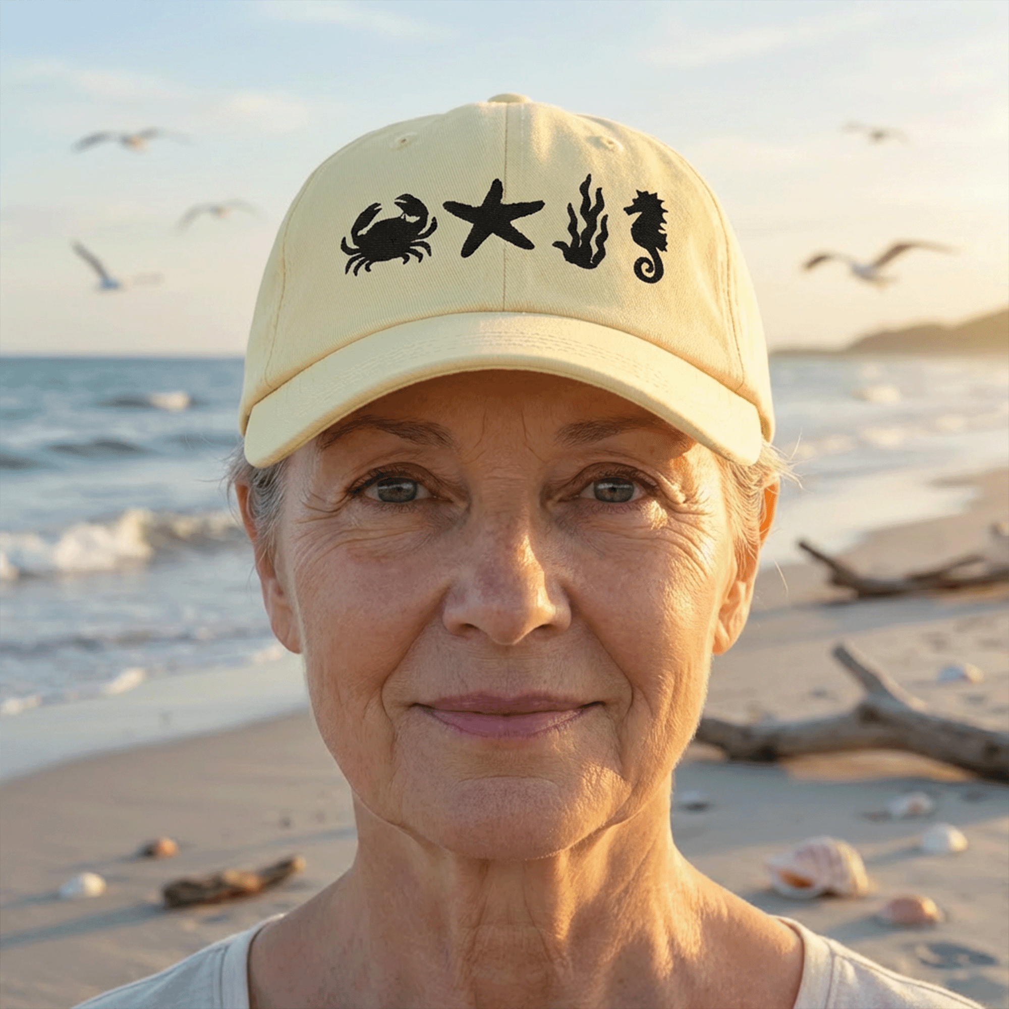Embroidered Beach Inspired Pastel Summer Cap