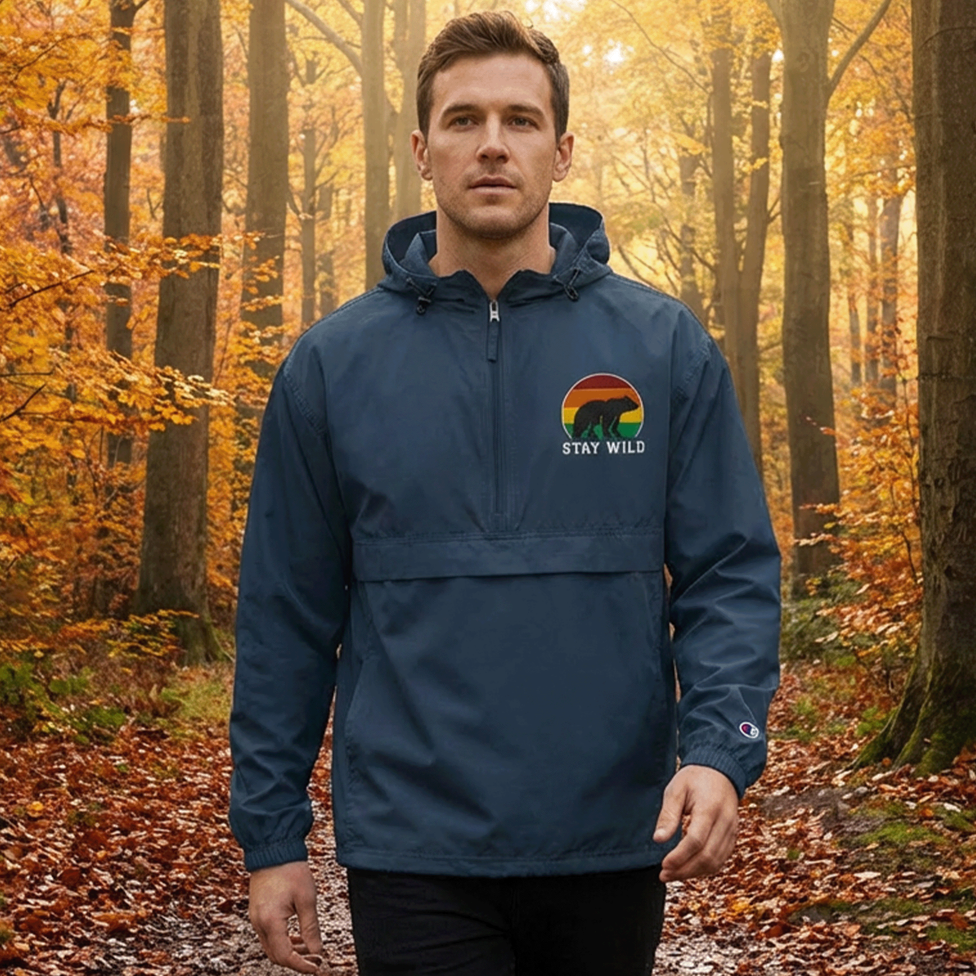 Stay Wild Bear Embroidered Champion Packable Jacket