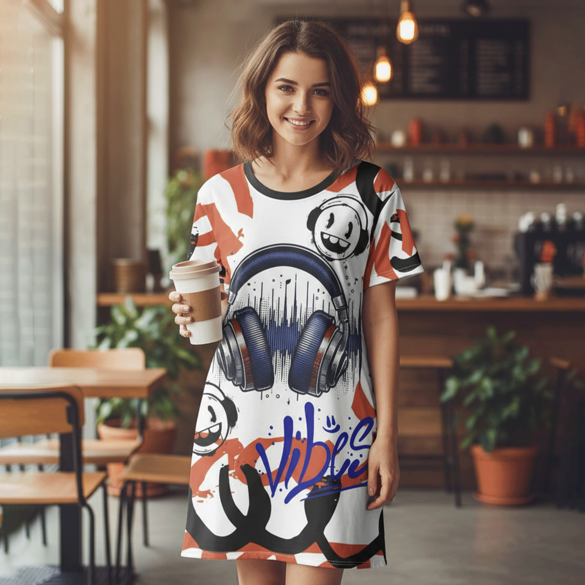 Headphones Good Vibes T-Shirt Dress