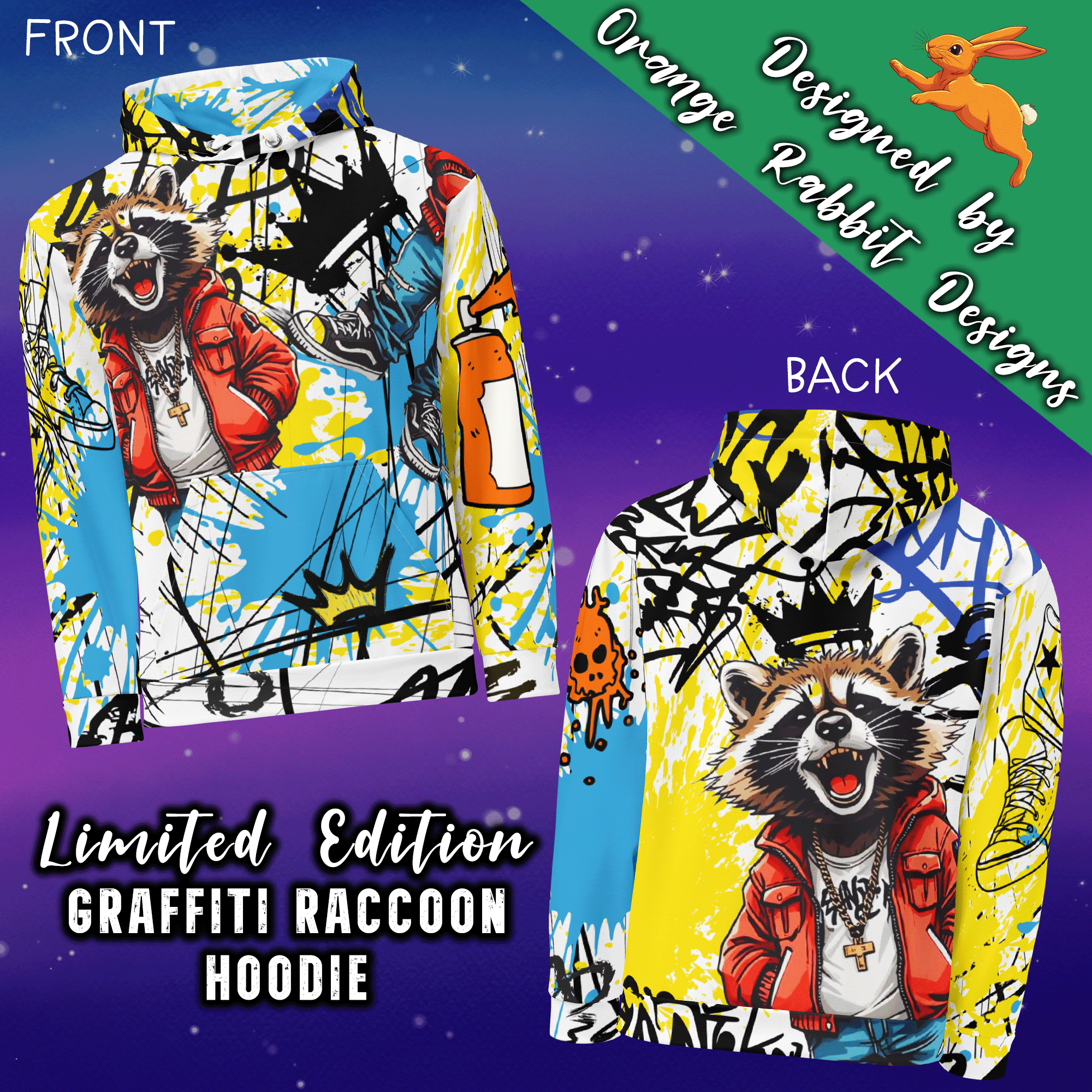 Graffiti Style Raccoon Streetwear Hoodie