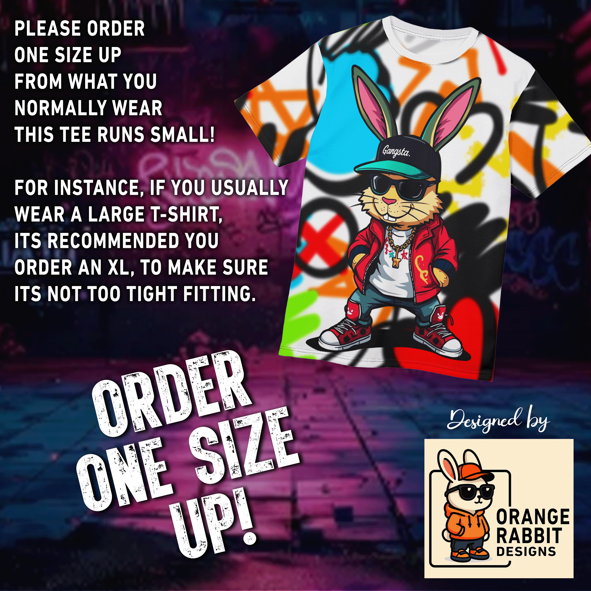 Graffiti Streetwear Gangsta Bunny T-Shirt