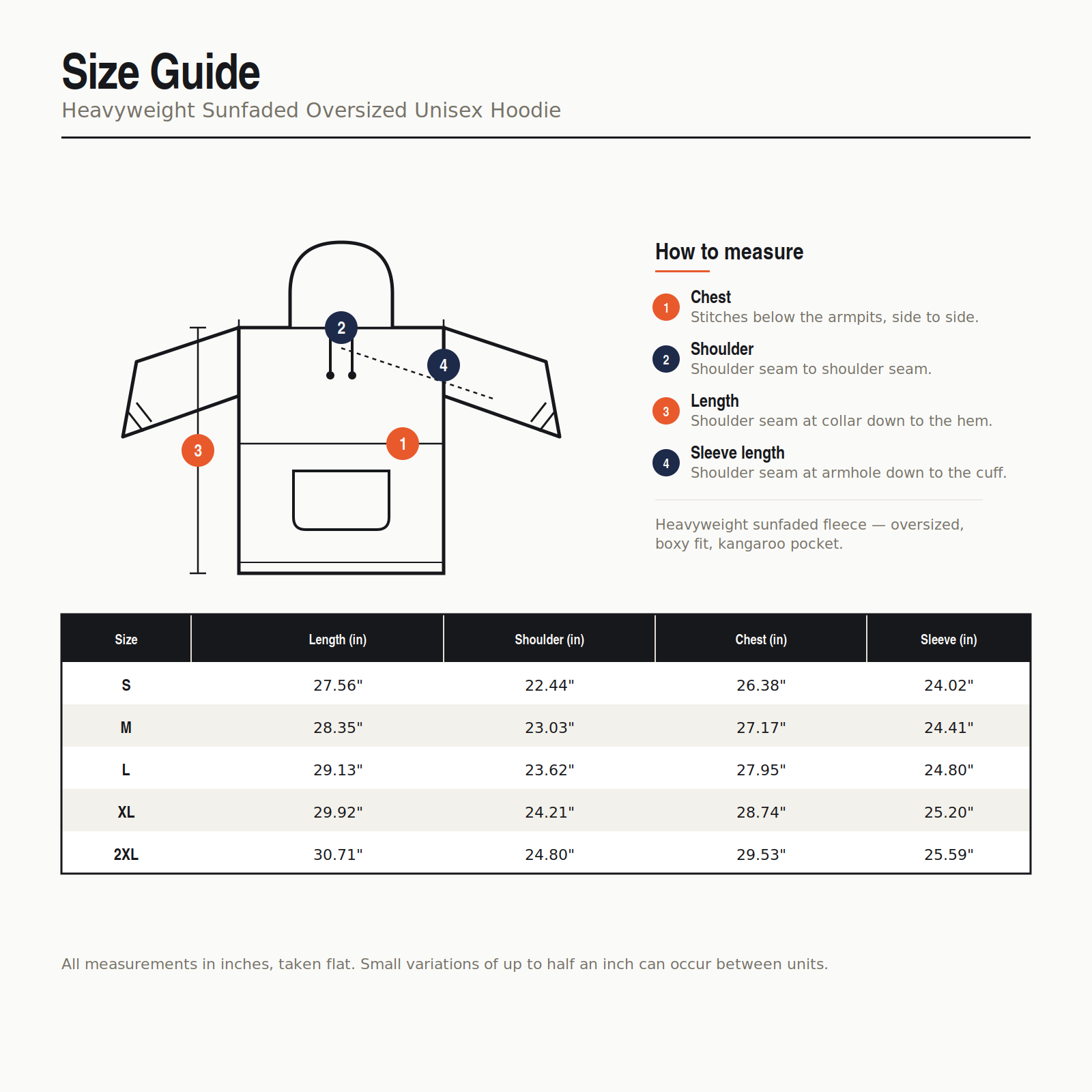 Orange Rabbit Sizing chart