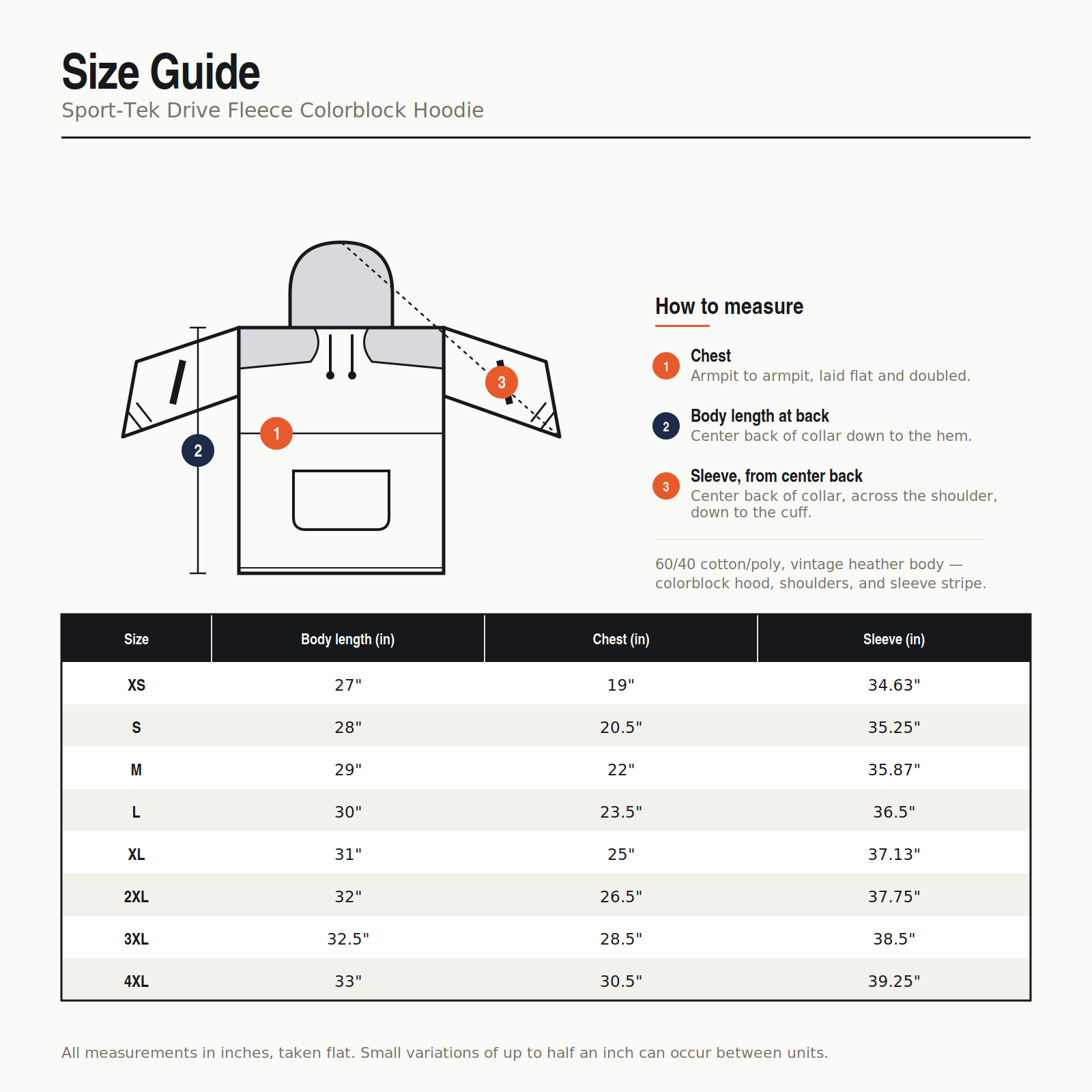 Orange Rabbit Sizing chart