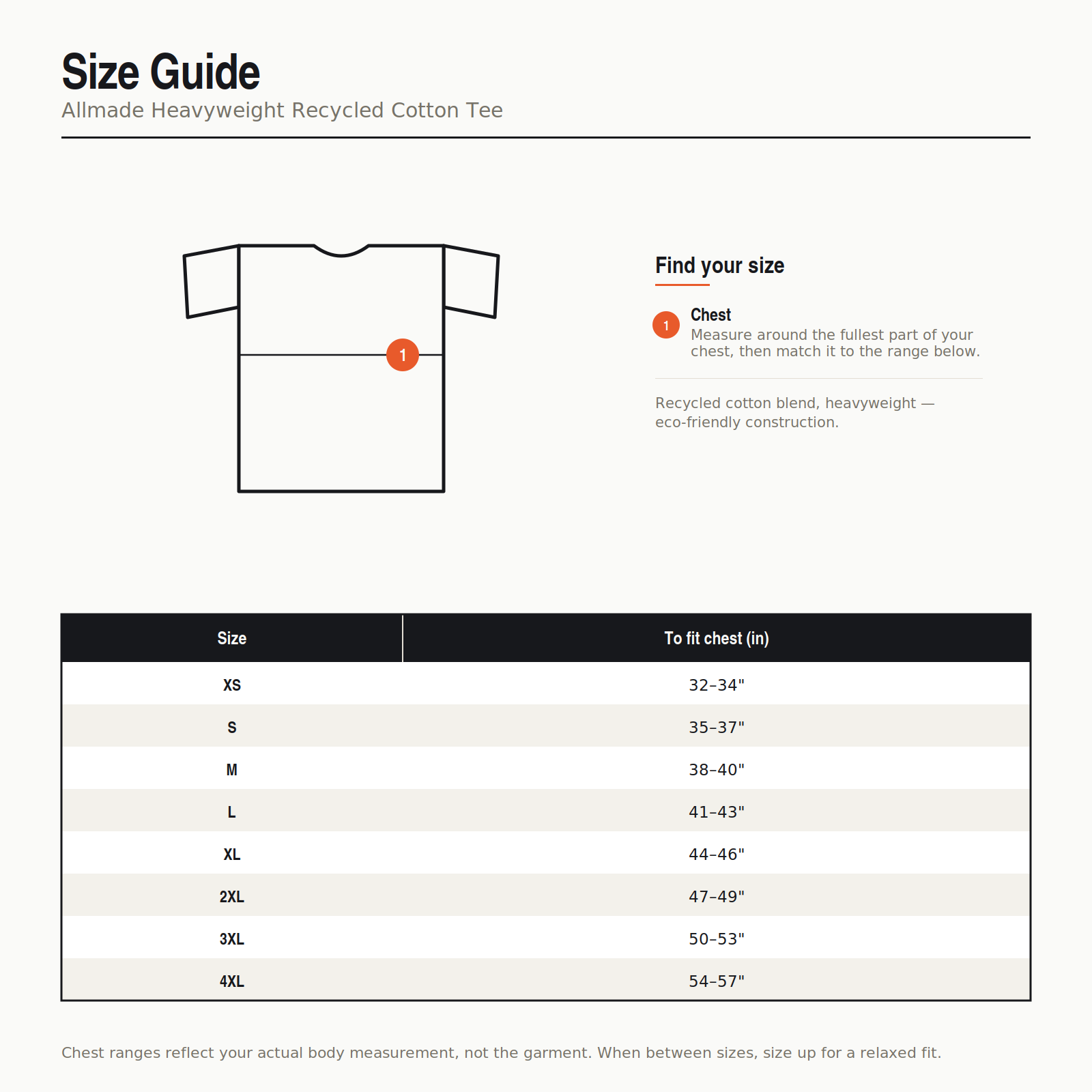 Orange Rabbit Sizing chart